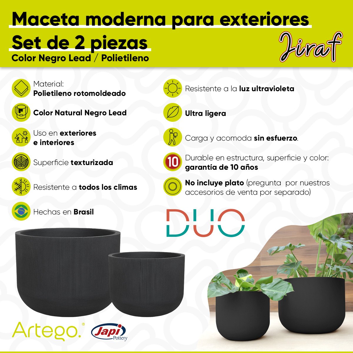 Foto 5 | Macetas 2 Piezas para Exteriores Jiraf Negro