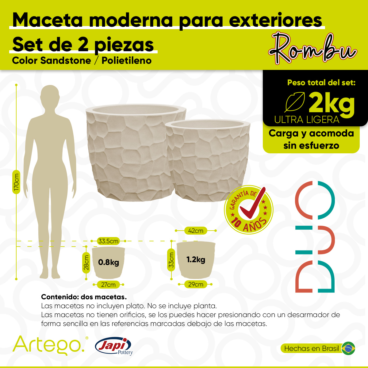 Foto 4 pulgar | Macetas para Exteriores Rombu Arena 2 Piezas