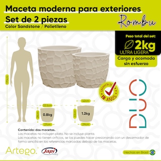 Foto 3 | Macetas para Exteriores Rombu Arena 2 Piezas