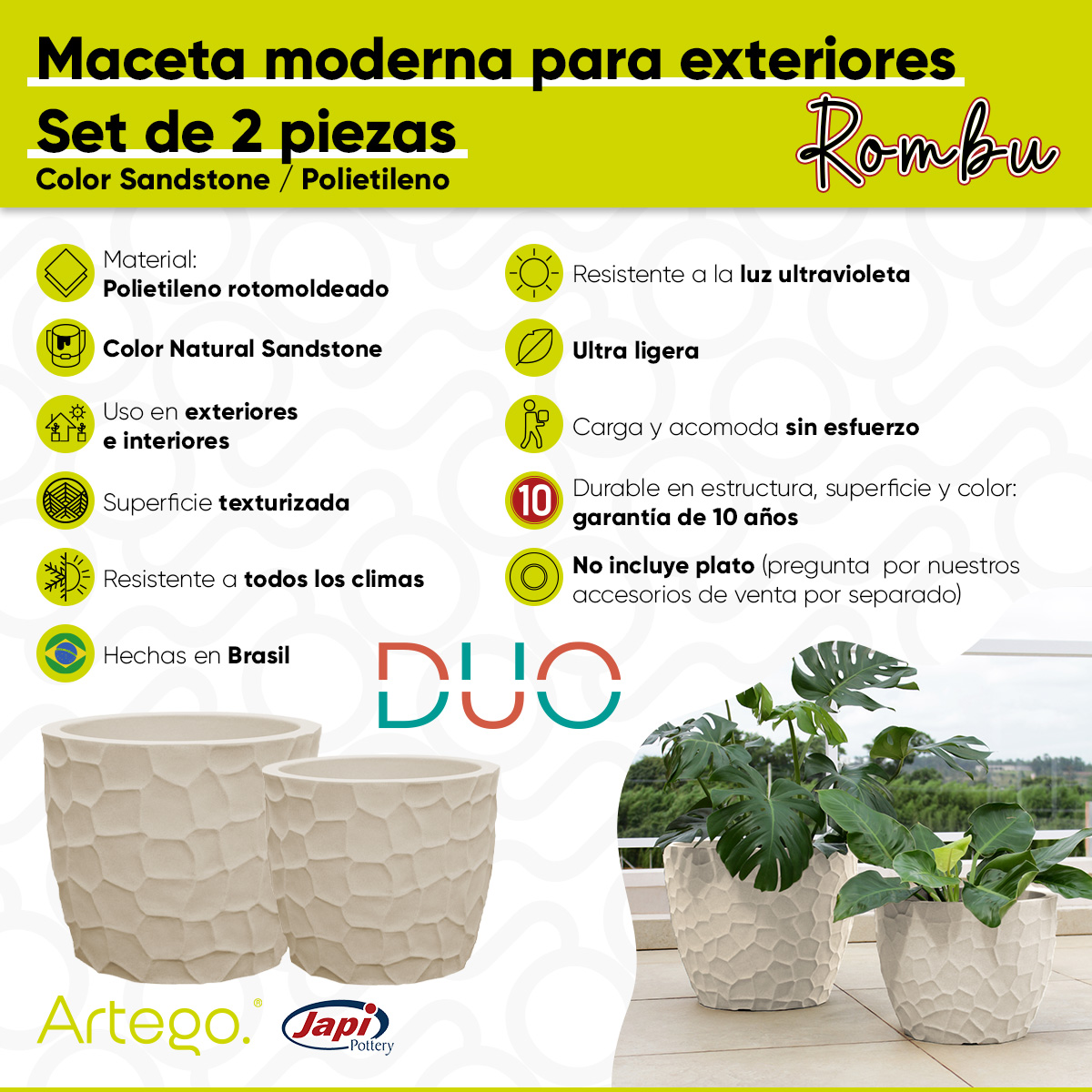 Foto 5 pulgar | Macetas para Exteriores Rombu Arena 2 Piezas