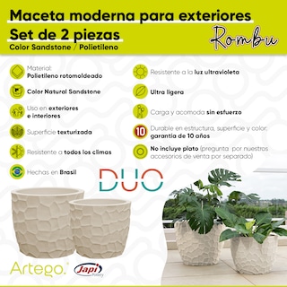 Foto 4 | Macetas para Exteriores Rombu Arena 2 Piezas