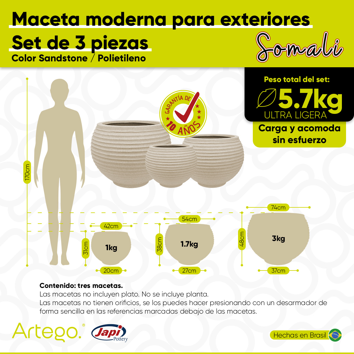 Foto 5 pulgar | Macetas para Exteriores Somali Arena 3 Piezas