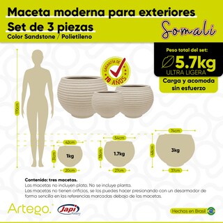 Foto 4 | Macetas para Exteriores Somali Arena 3 Piezas