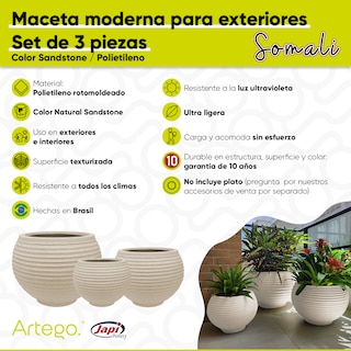 Foto 5 | Macetas para Exteriores Somali Arena 3 Piezas