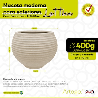 Foto 4 | Maceta Moderna Para Exteriores 24 Cm De Alto X 34 Cm De Ancho Lattice Color Arena Sandstone De Polietileno Ultra L