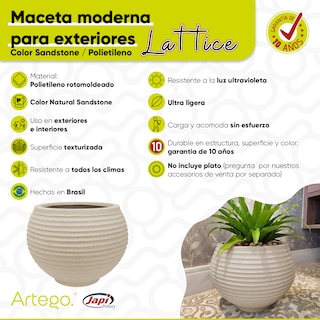 Foto 5 | Maceta Moderna Para Exteriores 24 Cm De Alto X 34 Cm De Ancho Lattice Color Arena Sandstone De Polietileno Ultra L