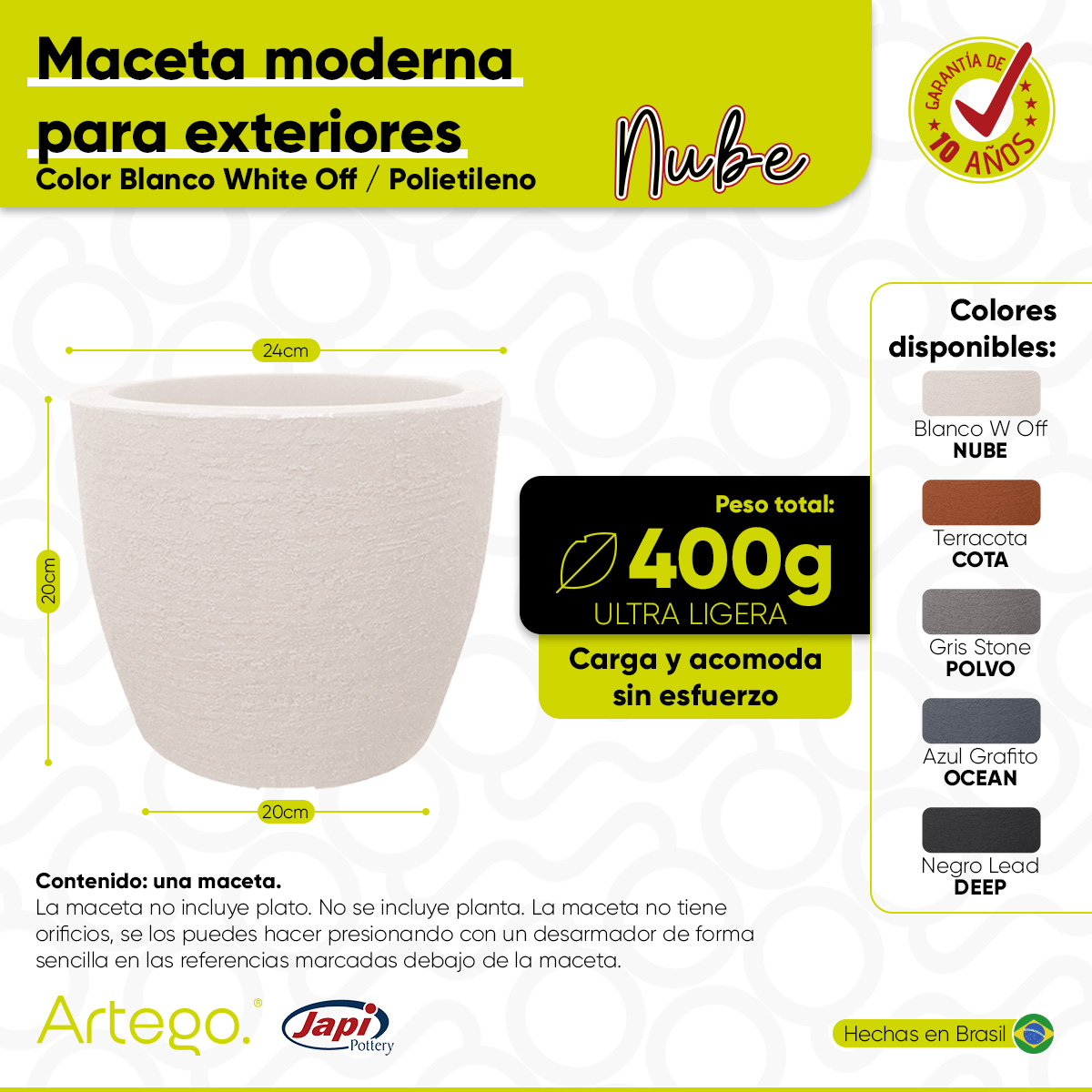 Foto 4 pulgar | Maceta Moderna Para Exteriores Compacta De 20 Cm De Alto Nube Color Blanco White Off De Polietileno Ultra Ligera Artego