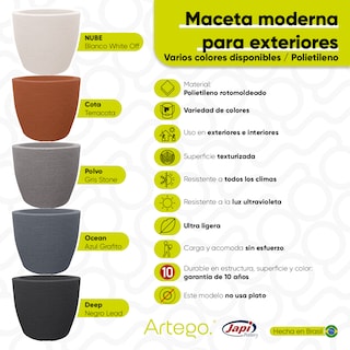 Foto 4 | Maceta Moderna Para Exteriores Compacta De 20 Cm De Alto Deep Color Negro Lead De Polietileno Ultra Ligera Artego