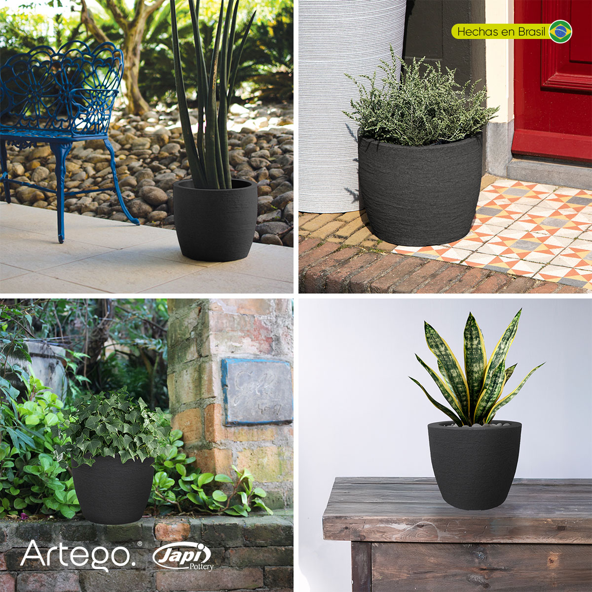 Foto 6 pulgar | Maceta Moderna Para Exteriores Compacta De 20 Cm De Alto Deep Color Negro Lead De Polietileno Ultra Ligera Artego
