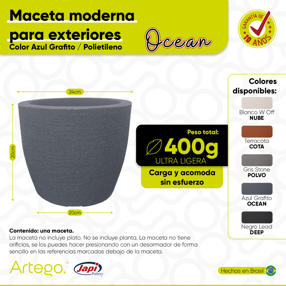 Foto 4 pulgar | Maceta Moderna Para Exteriores Compacta De 20 Cm De Alto Ocean Color Azul Grafito De Polietileno Ultra Ligera Artego