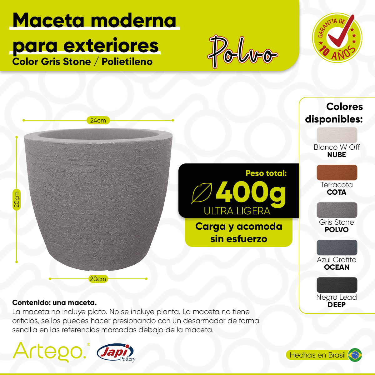 Foto 4 pulgar | Maceta Moderna Para Exteriores Compacta De 20 Cm De Alto Polvo Color Gris Stone De Polietileno Ultra Ligera Artego