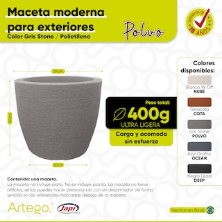 Foto 3 | Maceta Moderna Para Exteriores Compacta De 20 Cm De Alto Polvo Color Gris Stone De Polietileno Ultra Ligera Artego