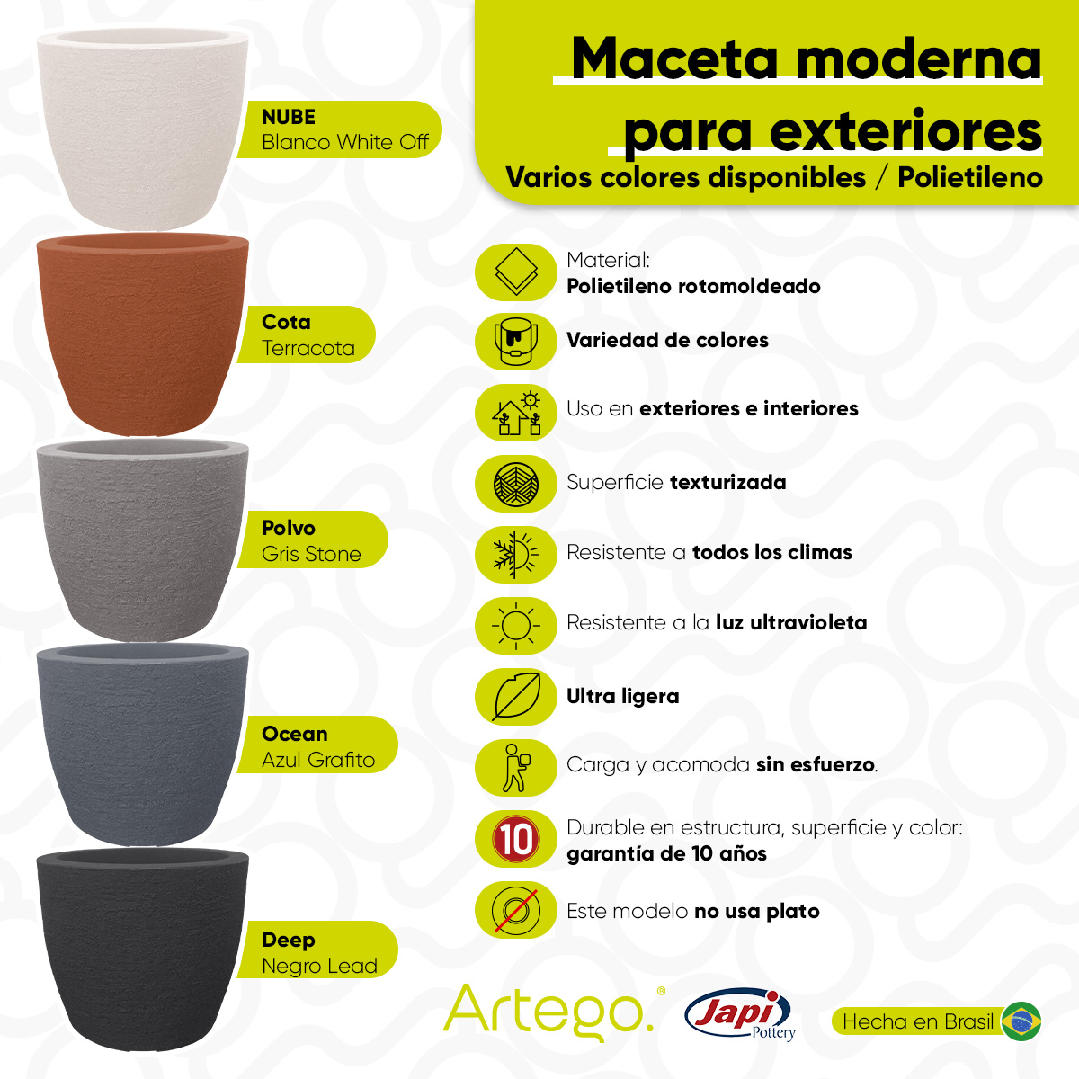 Foto 5 pulgar | Maceta Moderna Para Exteriores Compacta De 20 Cm De Alto Cota Color Terracota De Polietileno Ultra Ligera Artego