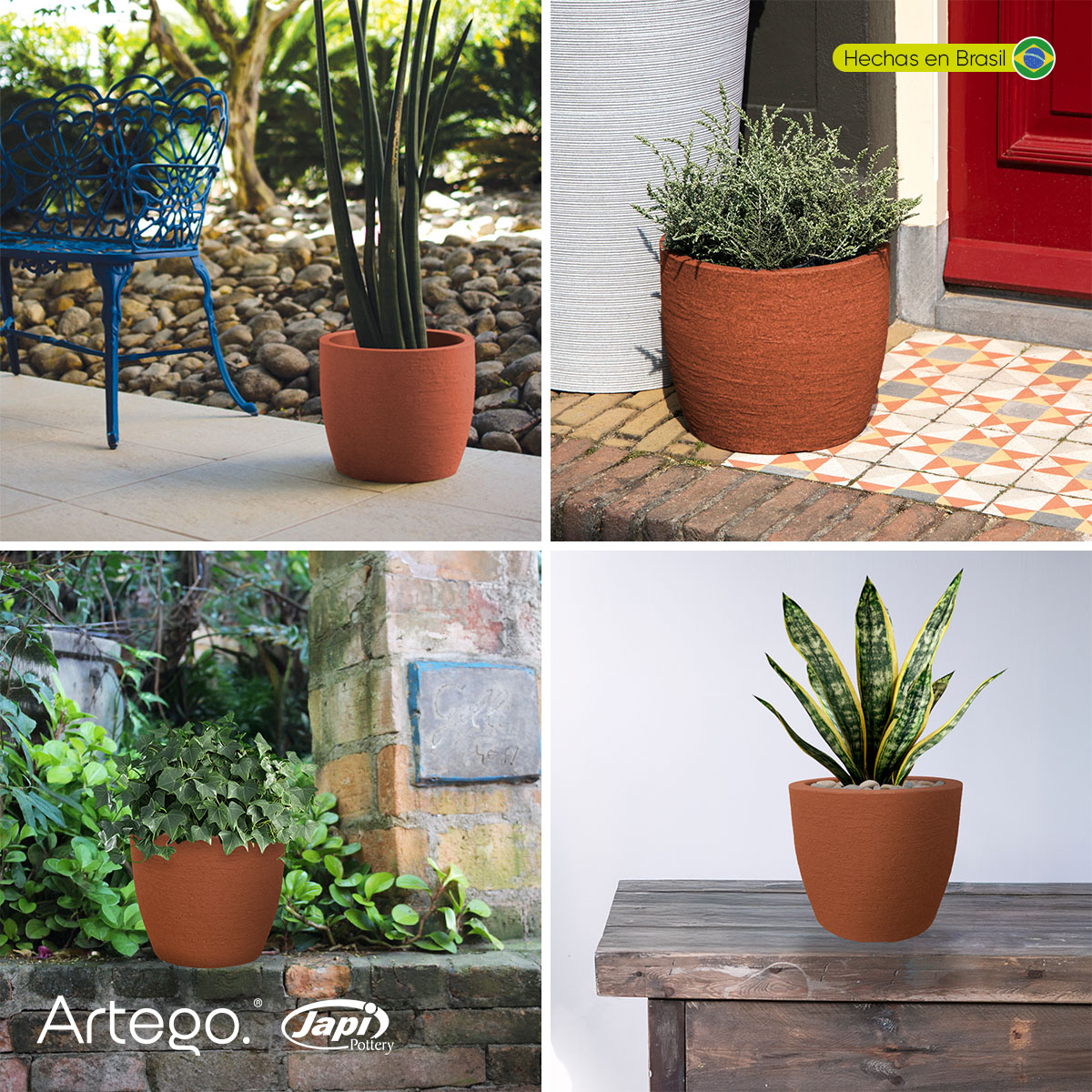 Foto 6 pulgar | Maceta Moderna Para Exteriores Compacta De 20 Cm De Alto Cota Color Terracota De Polietileno Ultra Ligera Artego