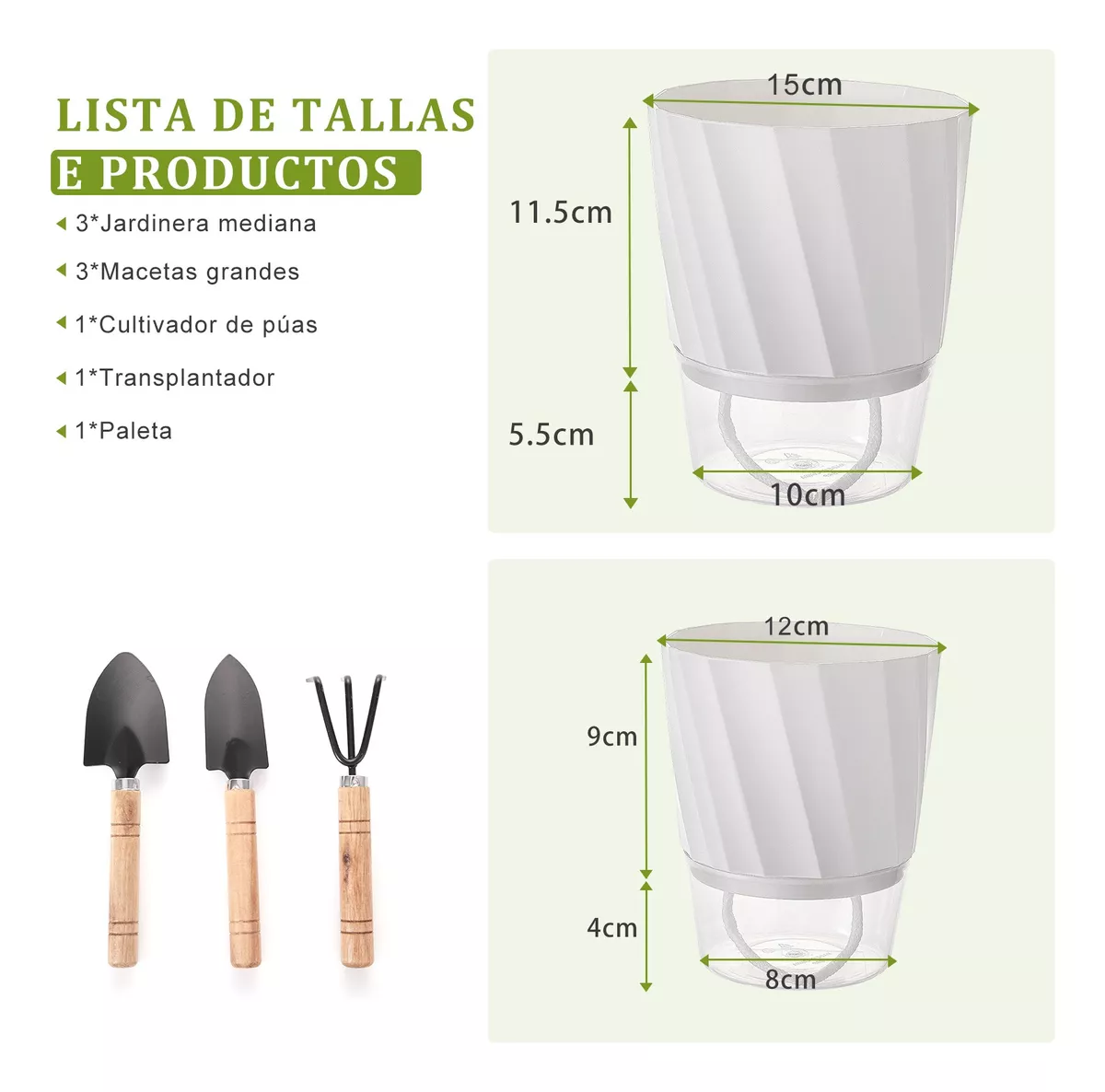 Foto 4 pulgar | Set de Macetas con Riego Automático Eo Safe Imports Esi-18522 Blanco