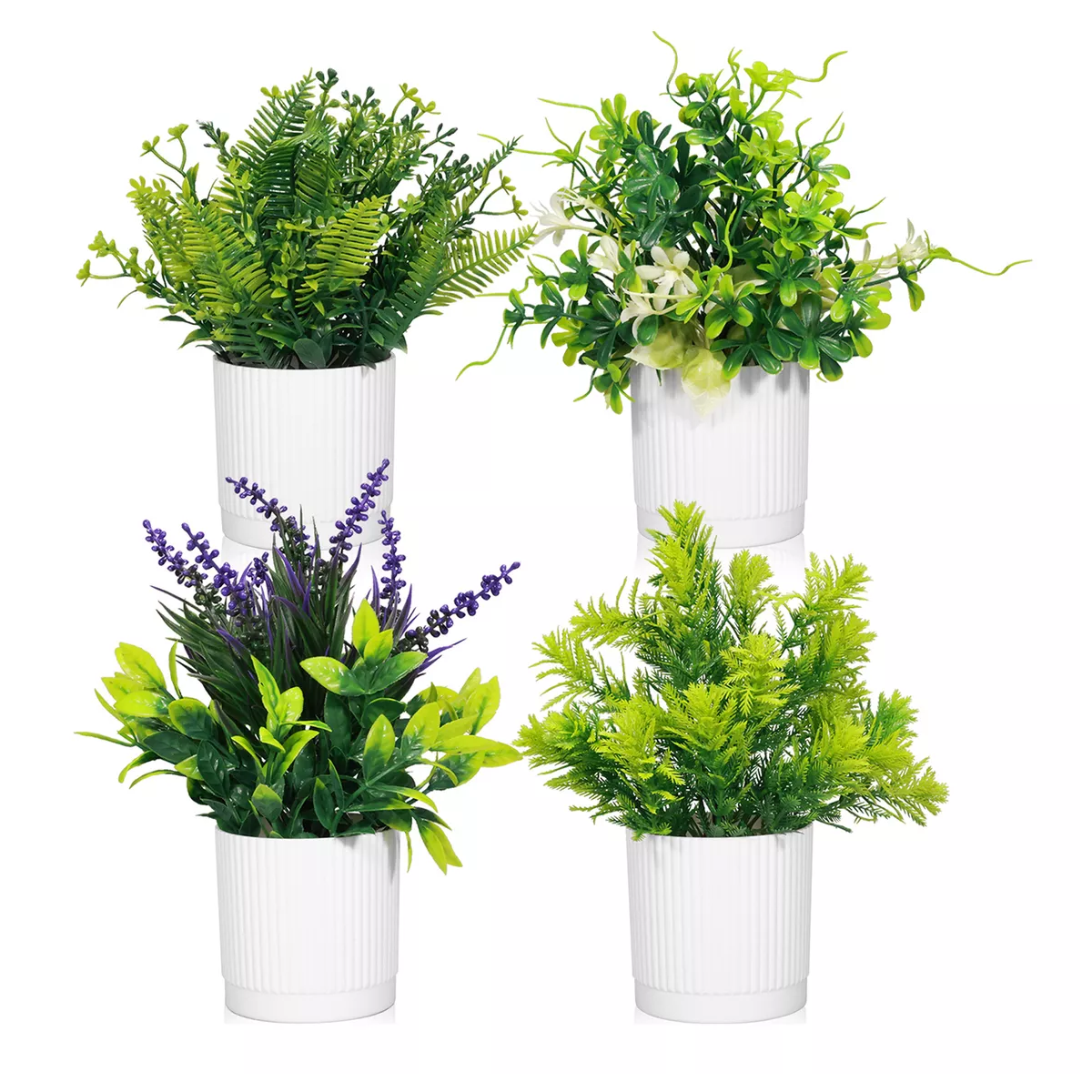 4 Macetas Plantas Artificiales Barro Decoración Bonsái Eo Safe Imports Esi-18523 Blanco