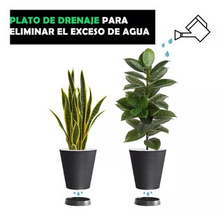 Foto 2 | 2 Macetas Grande Moderna Minimalista Interior Exterior Plato Eo Safe Imports Esi-18526 Negro
