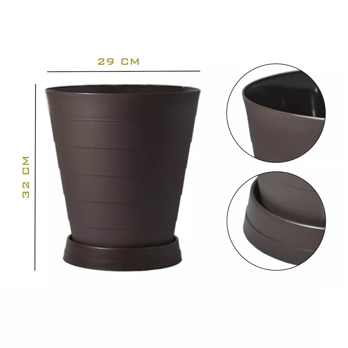 Foto 4 pulgar | 2 Macetas Grande Moderna Minimalista Interior Exterior Plato Eo Safe Imports Esi-18525 Marron