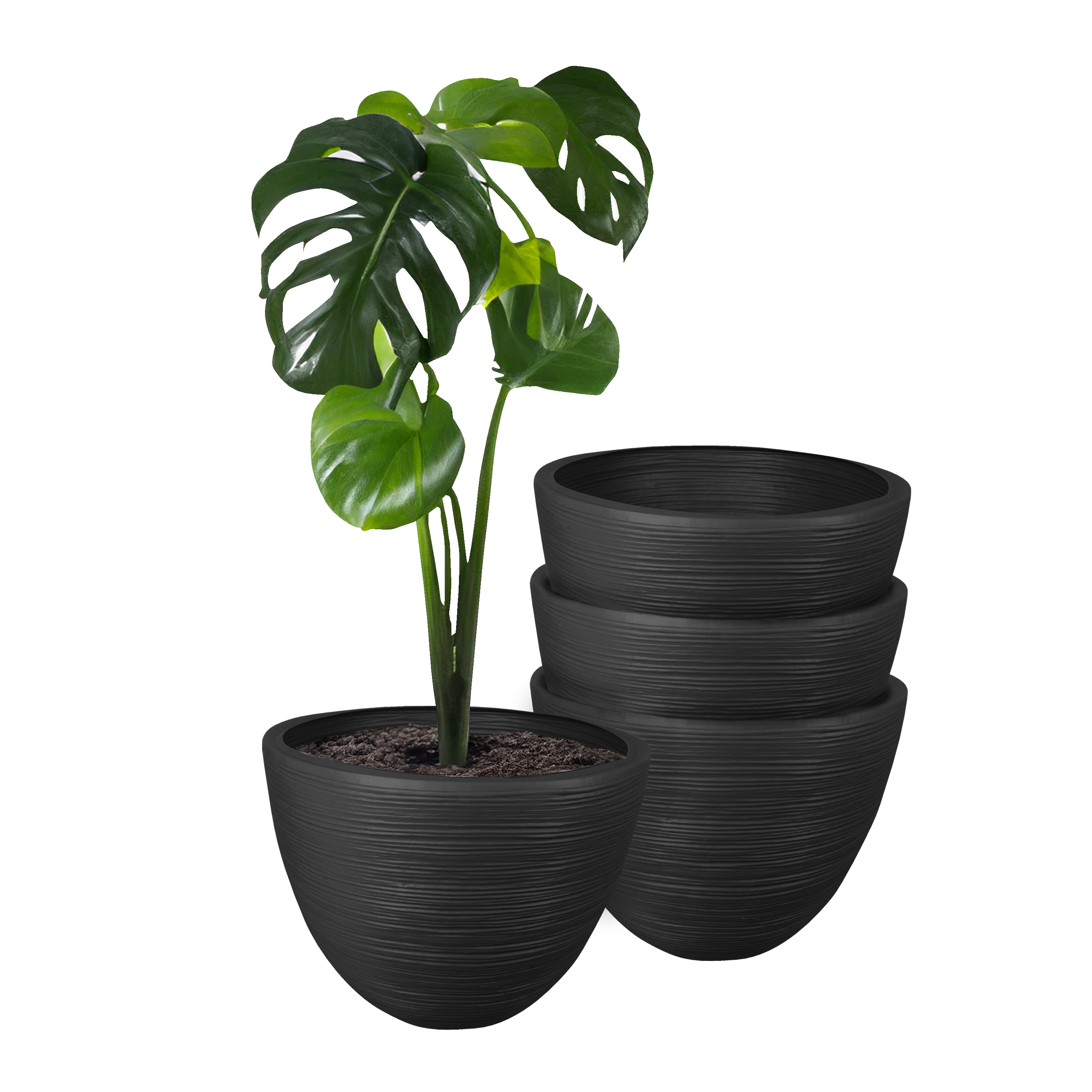 Foto 2 pulgar | Atmos Homeware Macetas Decorativas Para Interior Y Exterior |  Capacidad Para 45 Litros | Modelo Kun Color Negro 4 Piez