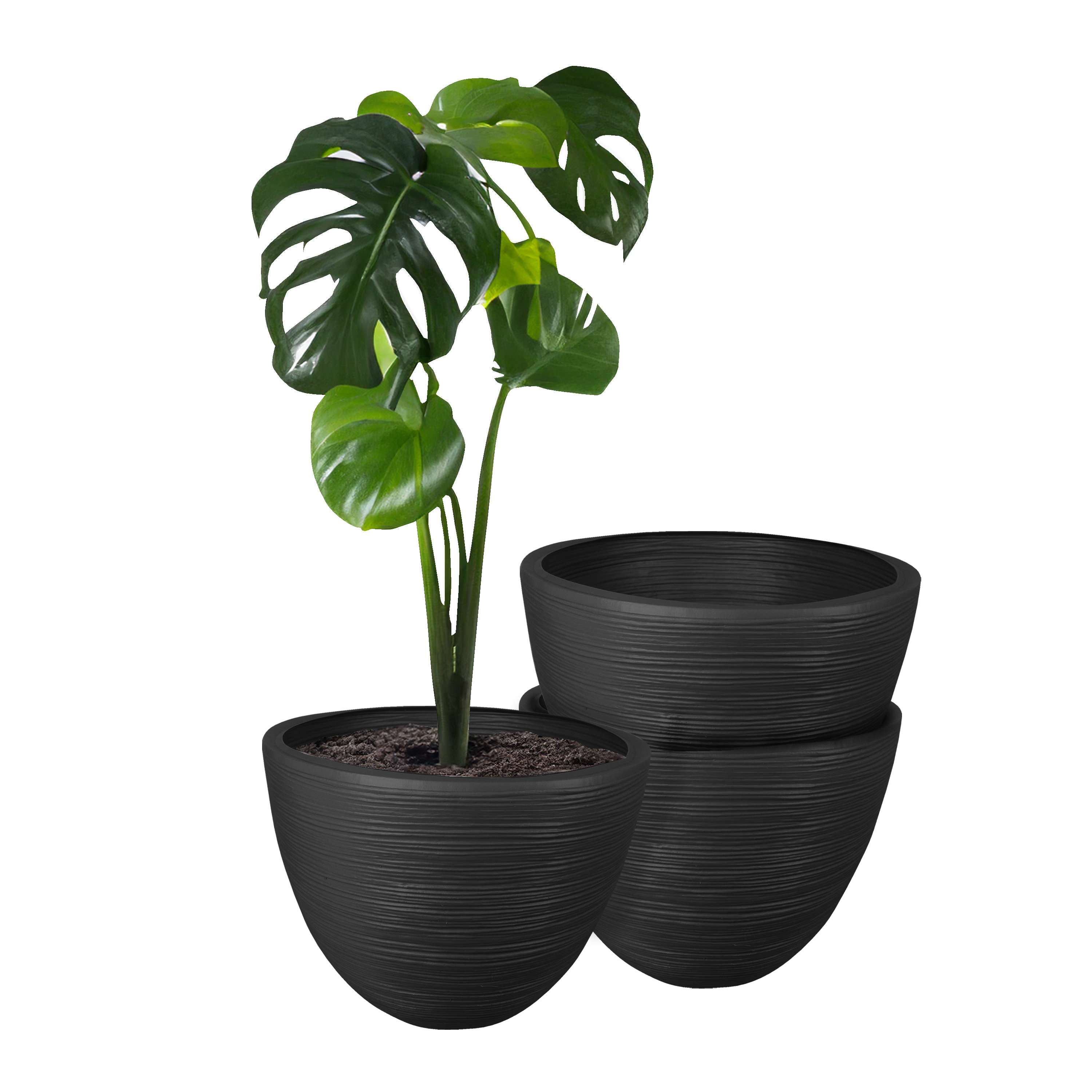 Foto 2 pulgar | Atmos Homeware Macetas Decorativas Para Interior Y Exterior |  Capacidad Para 45 Litros | Modelo Kun Color Negro 3 Piez