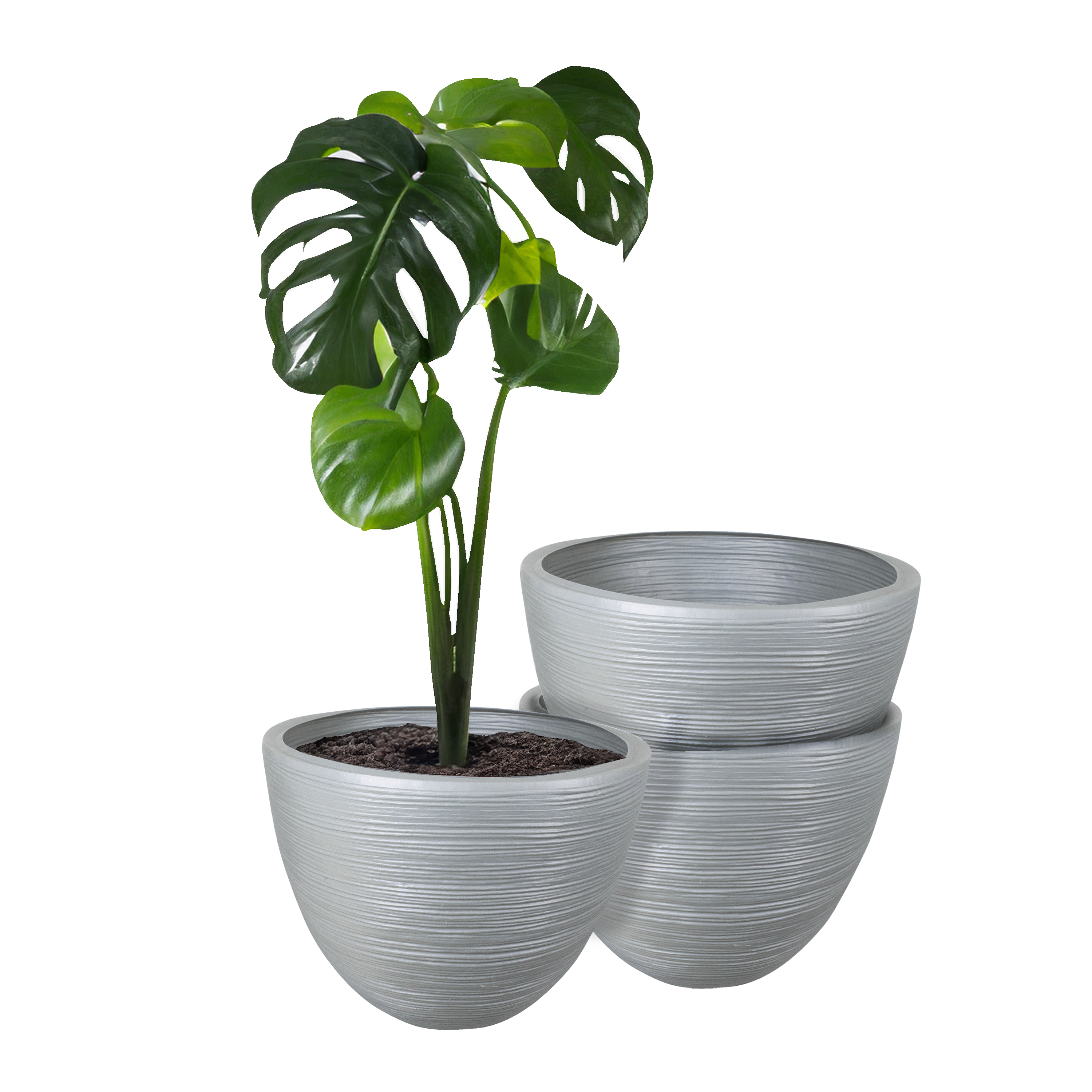 Foto 2 pulgar | Atmos Homeware Macetas Decorativas Para Interior Y Exterior |  Capacidad Para 45 Litros | Modelo Kun Color Plata 3 Piez