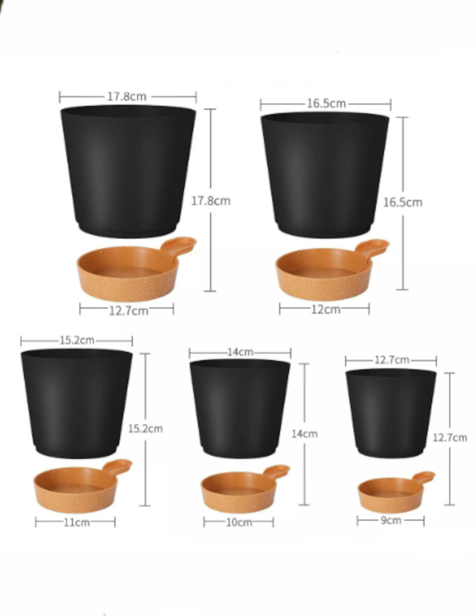 Foto 4 pulgar | Set De 5 Macetas De Plástico Con Drenaje + Termo Güish Gratis