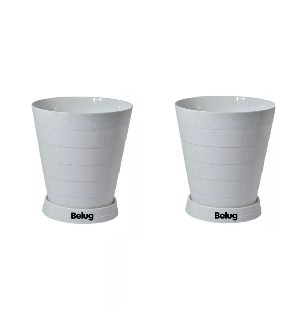 2 Macetas Grandes Belug Moderna Minimalista Interior Exterior Plato, Blanco
