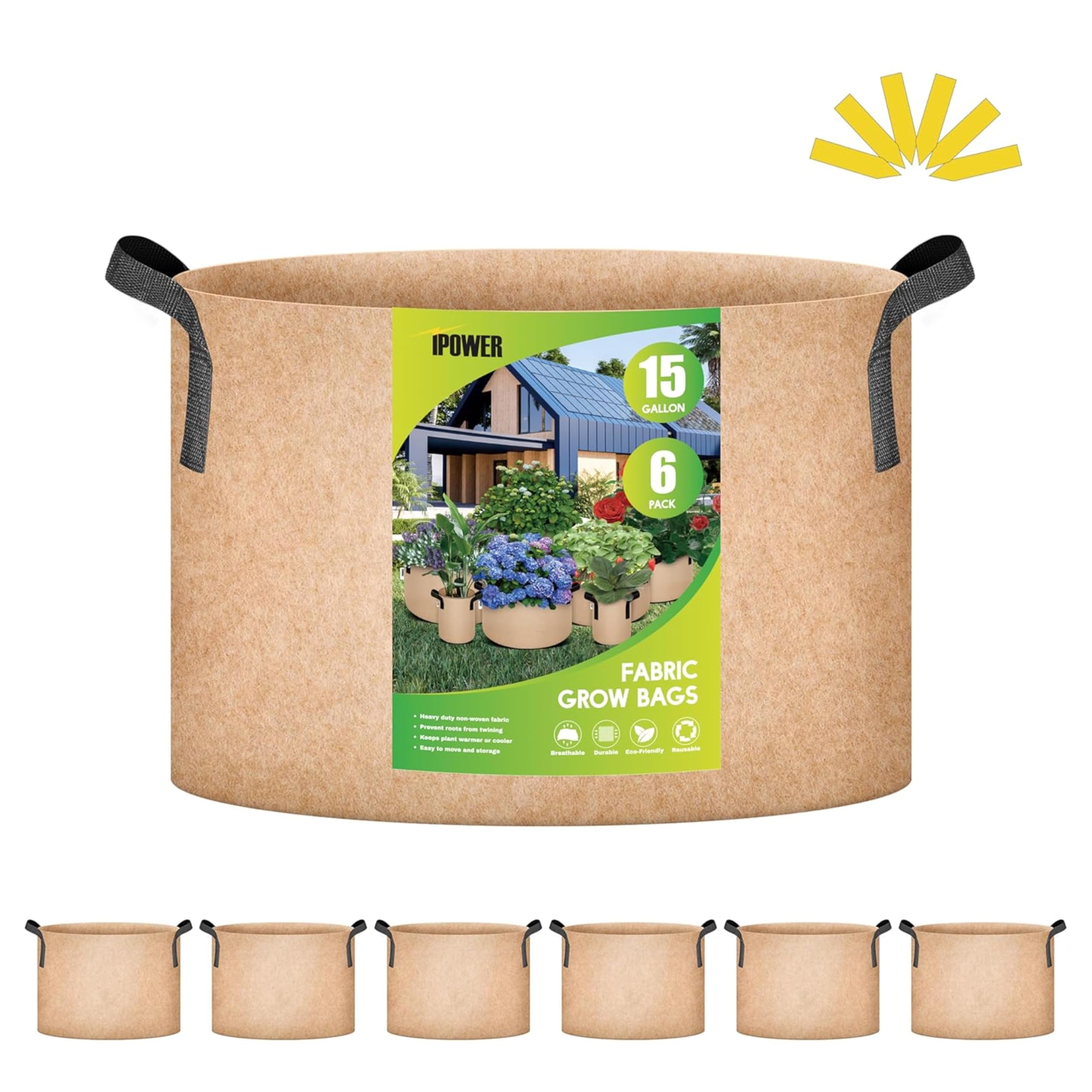 Macetas Grow Bag Ipower De 15 Galones, 6 Unidades, Resistentes - Venta Internacional.