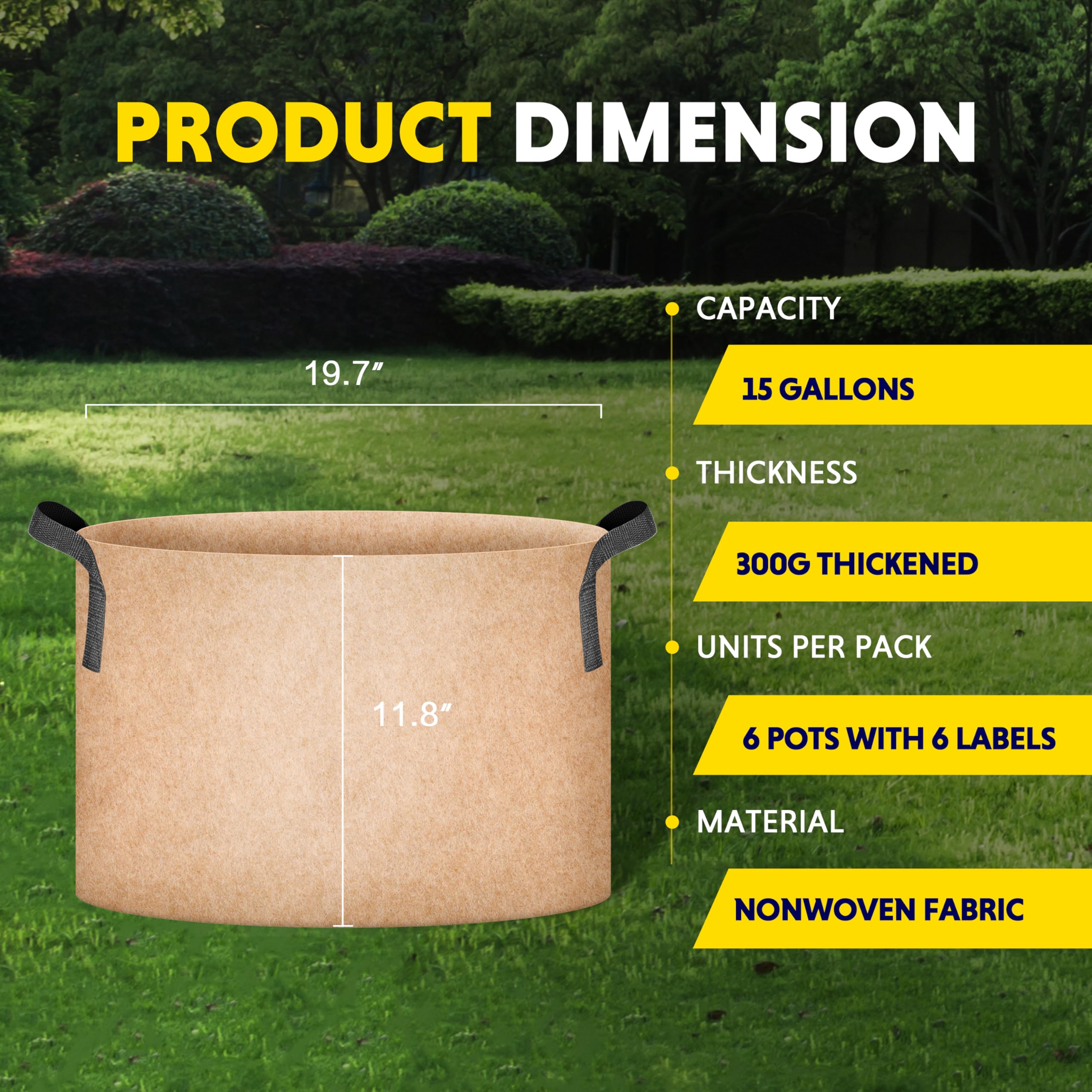 Foto 6 | Macetas Grow Bag Ipower De 15 Galones, 6 Unidades, Resistentes - Venta Internacional.