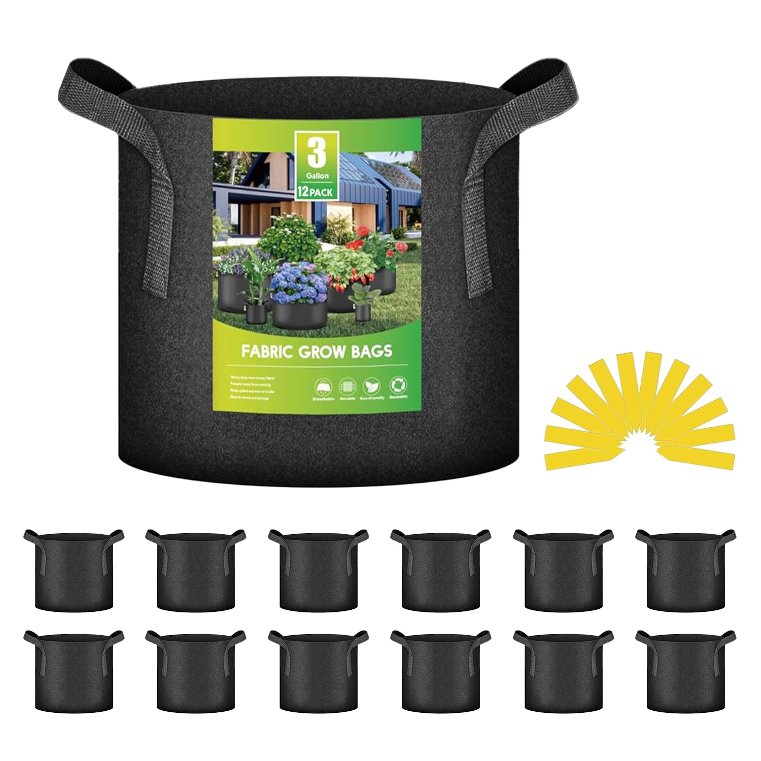 Grow Bags Ipower, Tela No Tejida, Resistente, 3 Galones, 12 Unidades - Venta Internacional.