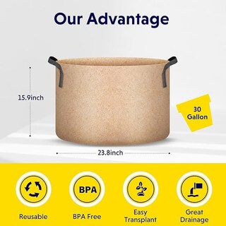Foto 2 | Tela No Tejida Gruesa Grow Bags Ipower, 30 Litros, Paquete De 10 Unidades, Color Canela - Venta Internacional.