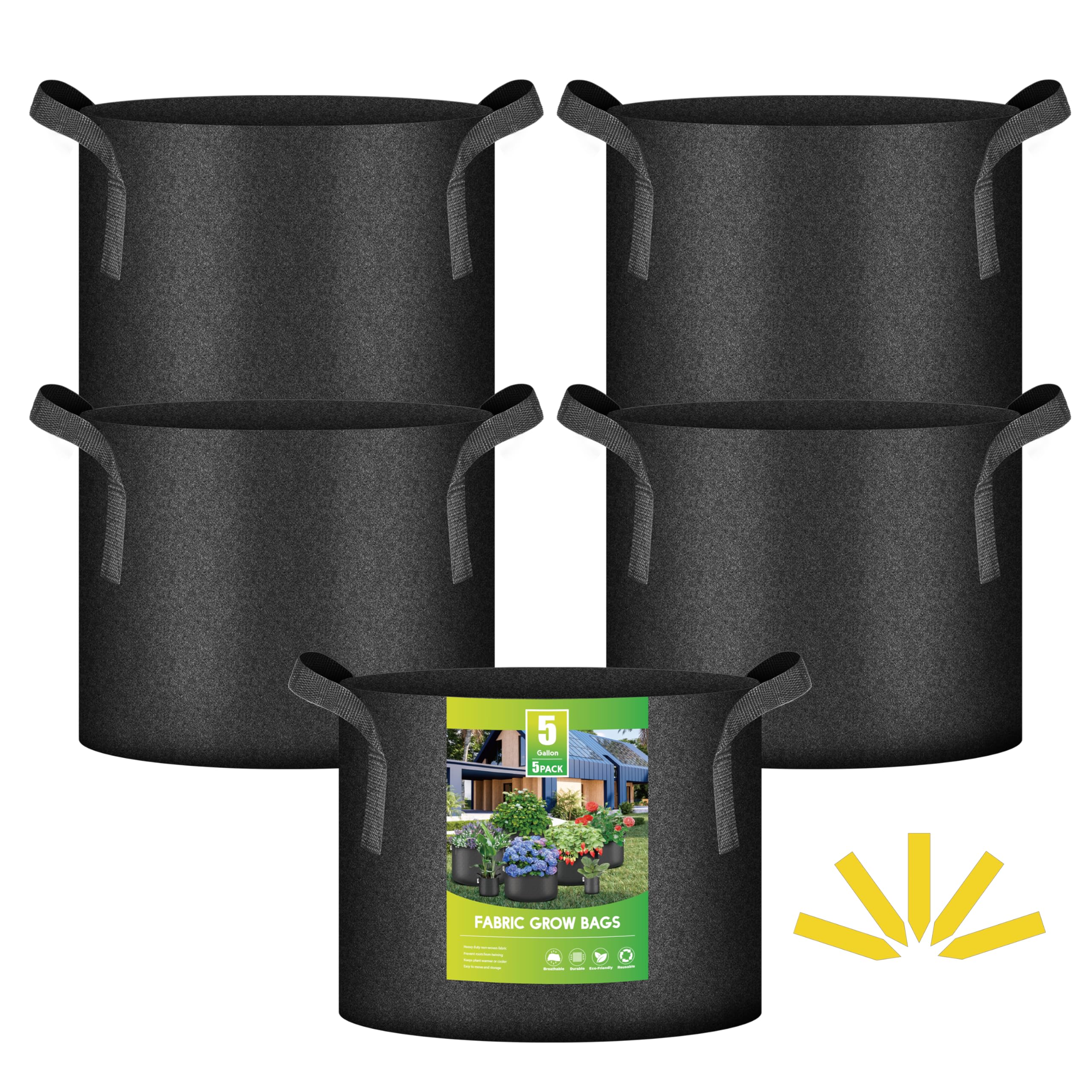 Tela De Aireación No Tejida Plant Grow Bags Ipower, Paquete De 5 Unidades, 19 Litros - Venta Internacional.