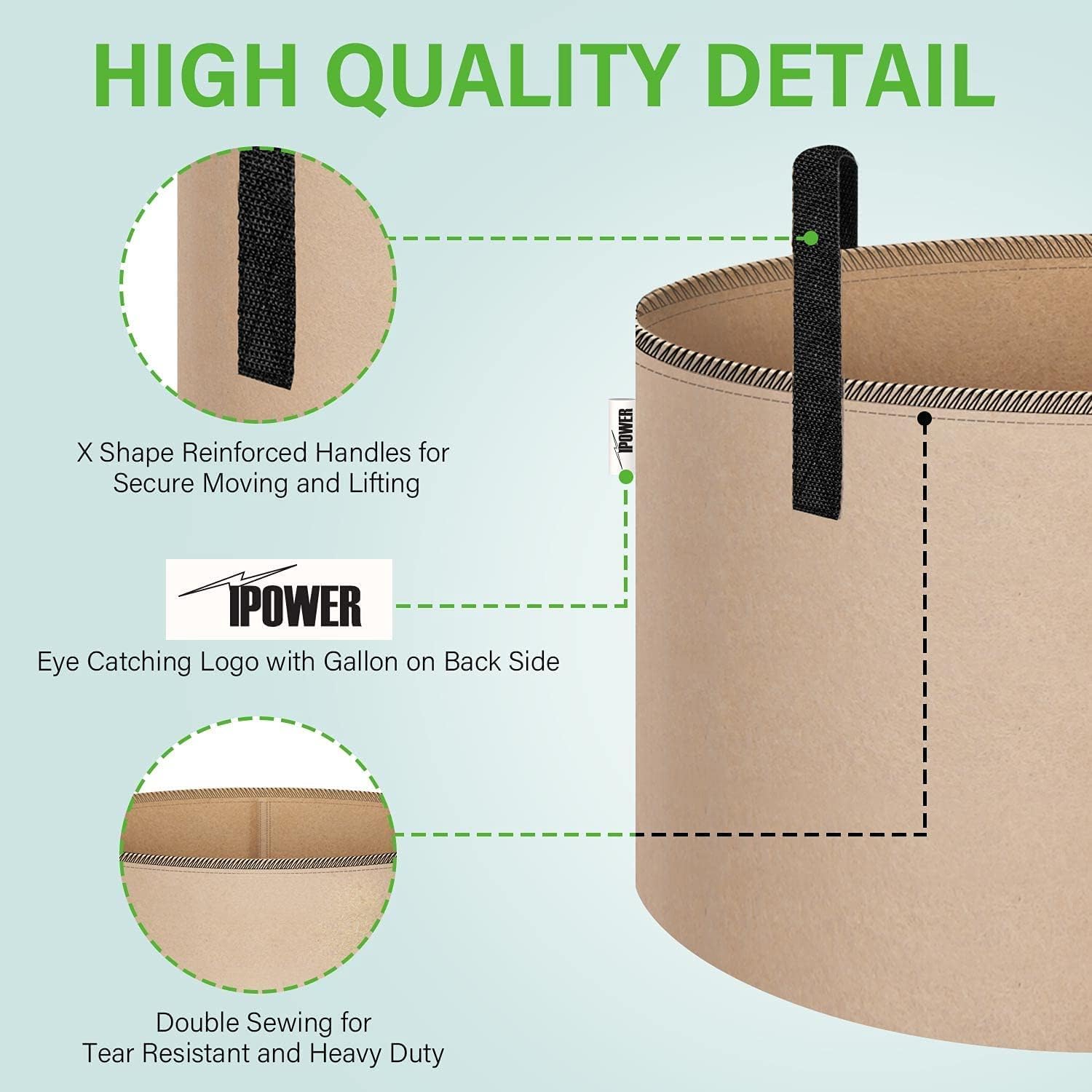 Foto 4 pulgar | Macetas De Tela No Tejida Grow Bags Ipower De 20 Galones, Paquete De 5, Color Canela - Venta Internacional.