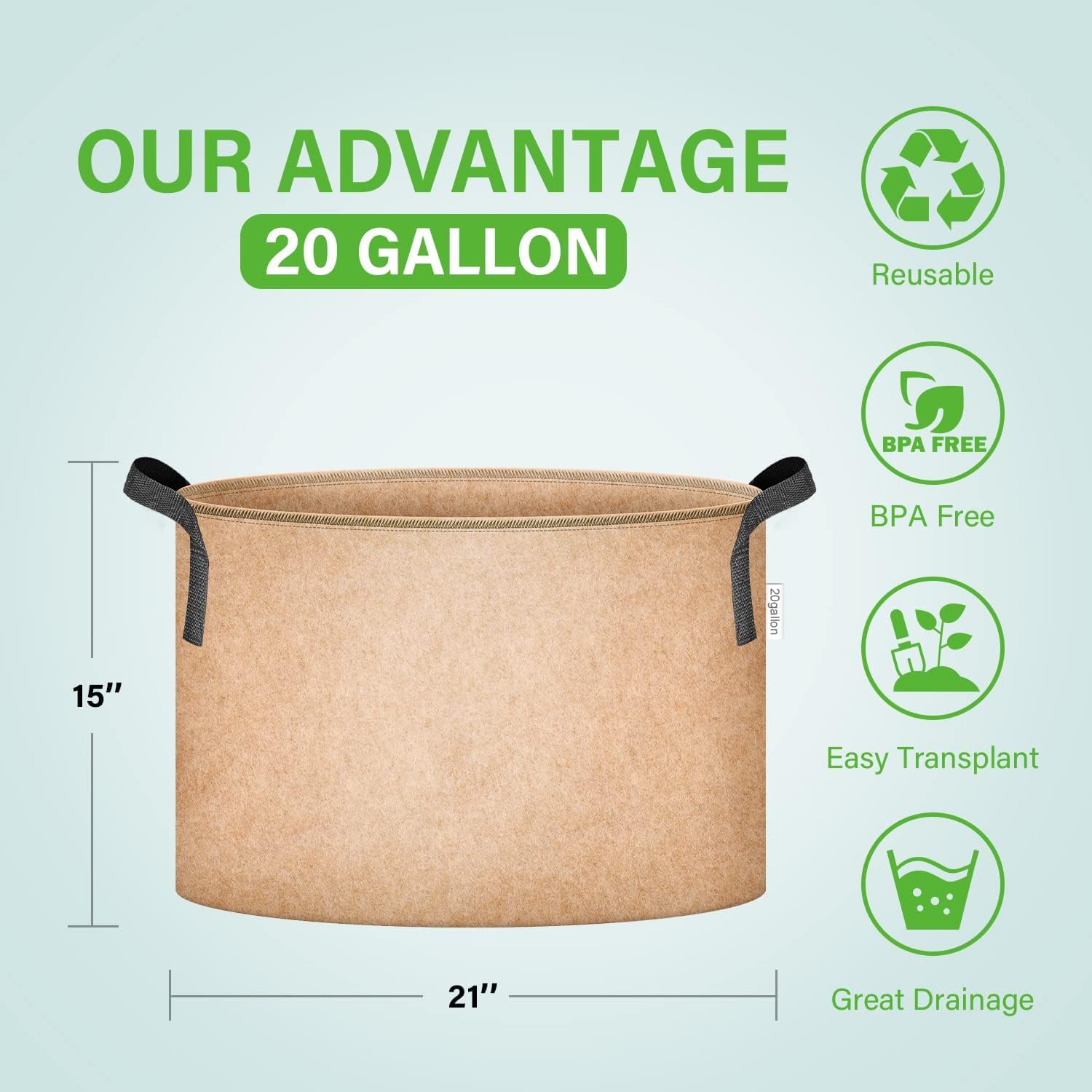 Foto 6 | Macetas De Tela No Tejida Grow Bags Ipower De 20 Galones, Paquete De 5, Color Canela - Venta Internacional.