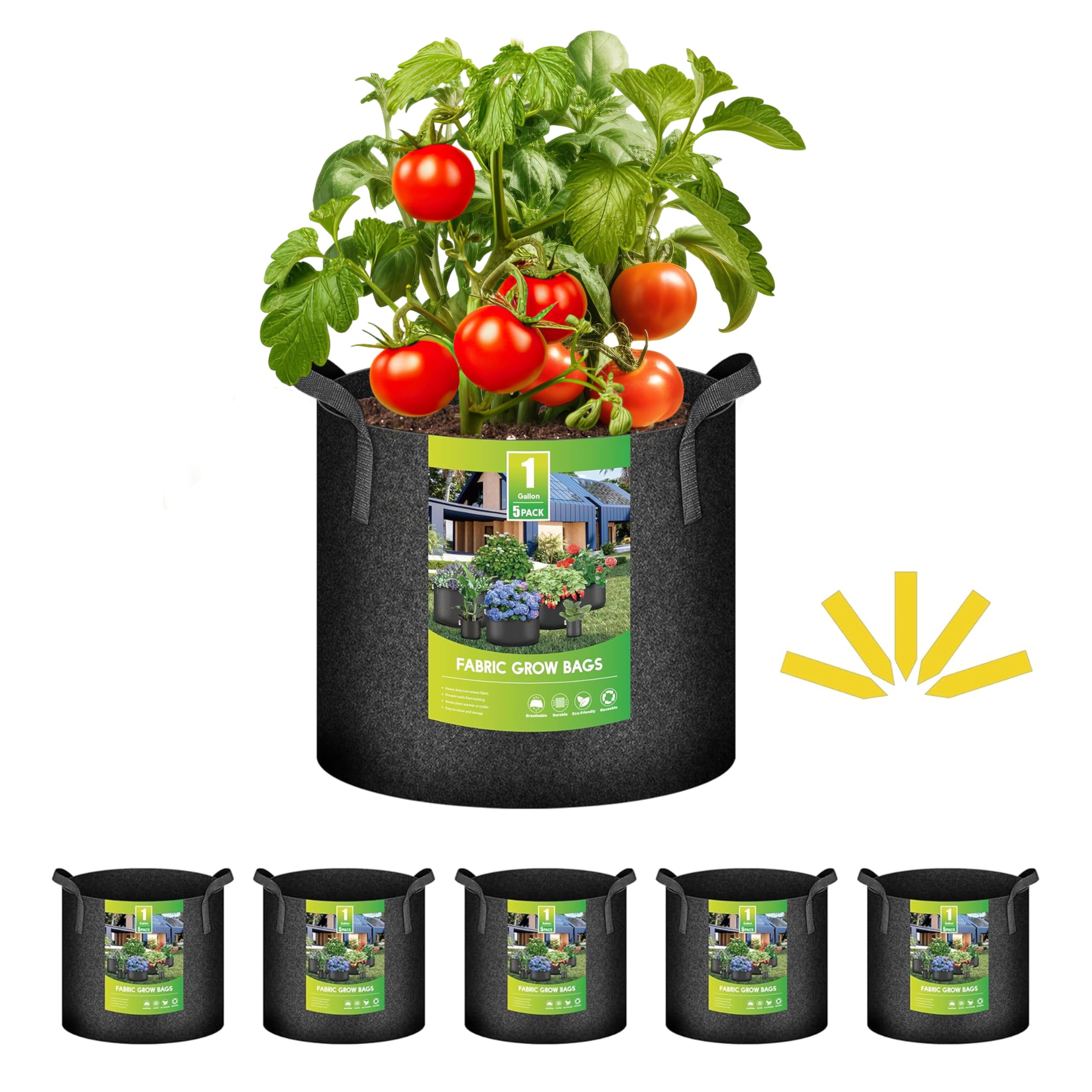 Grow Bags Ipower, Tela No Tejida, Resistente, De 1 Galón, Paquete De 5 Unidades - Venta Internacional.