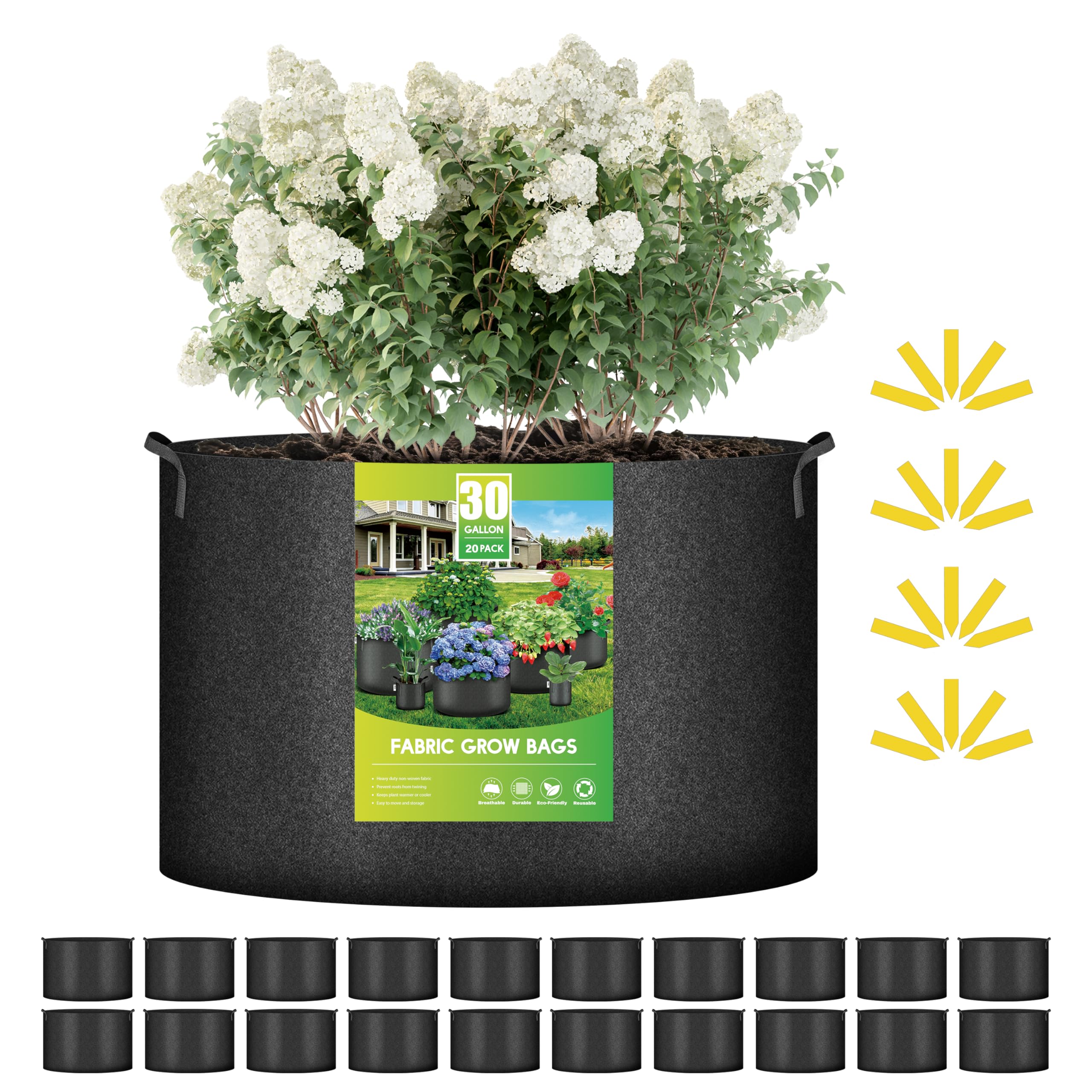 Grow Bags Ipower De 30 Galones (113,6 L), Paquete De 20 Con Etiquetas Y Asas - Venta Internacional.