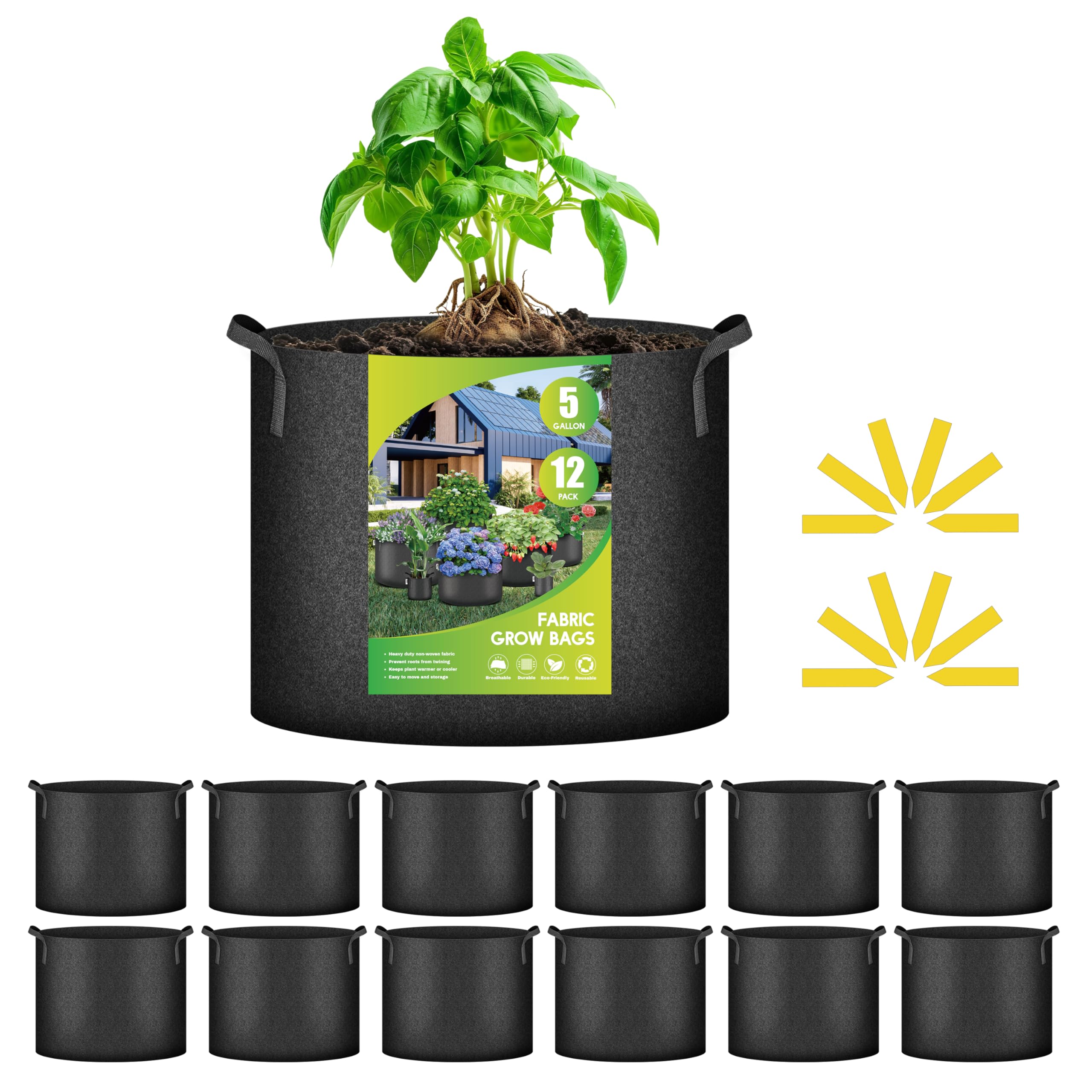 Grow Bags Ipower De 5 Galones (18,9 L), Paquete De 12 Unidades Para Plantas Con Asas - Venta Internacional.