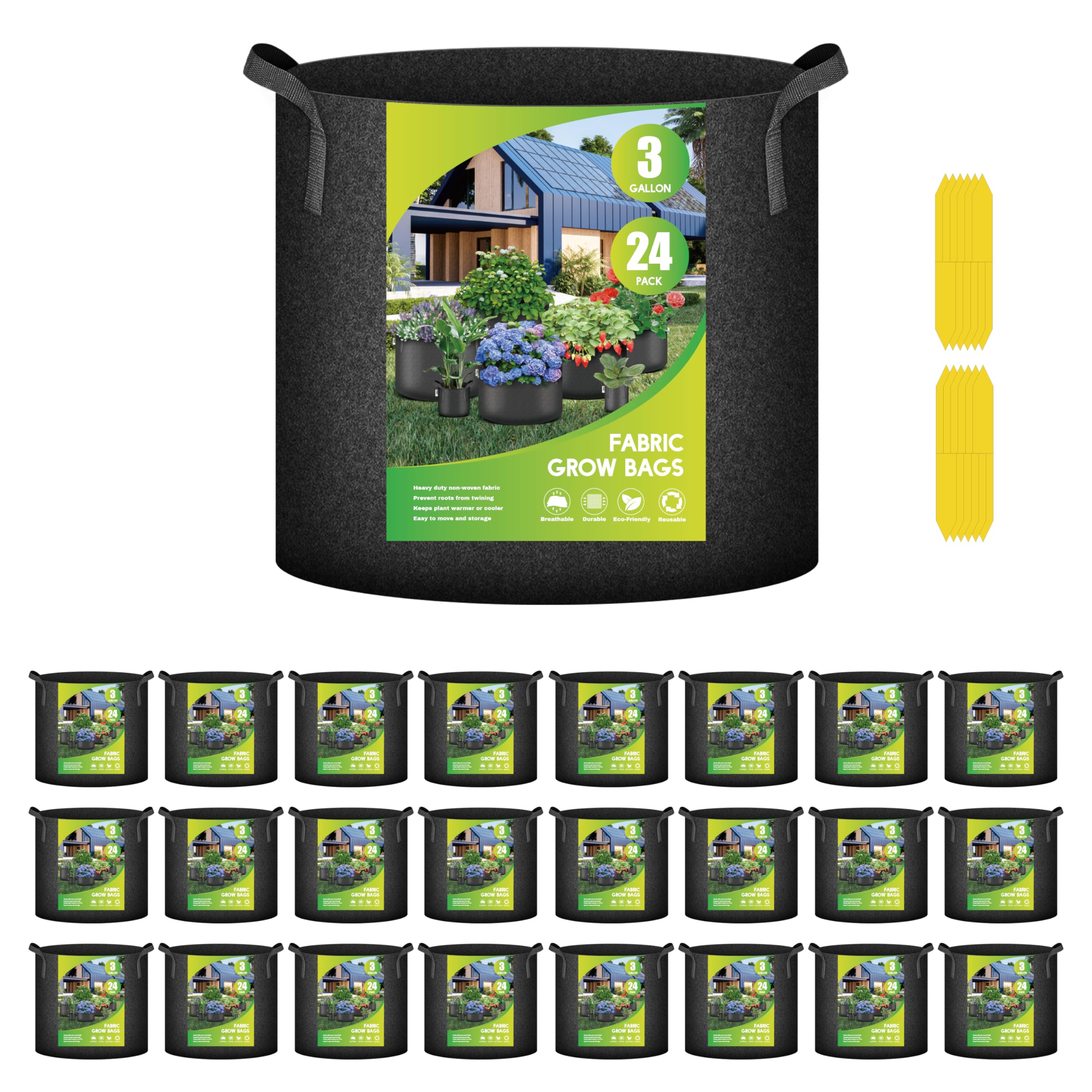 Grow Bags Ipower, Paquete De 24 Unidades, Tela No Tejida De 11 Litros Con Asas De Nailon - Venta Internacional.
