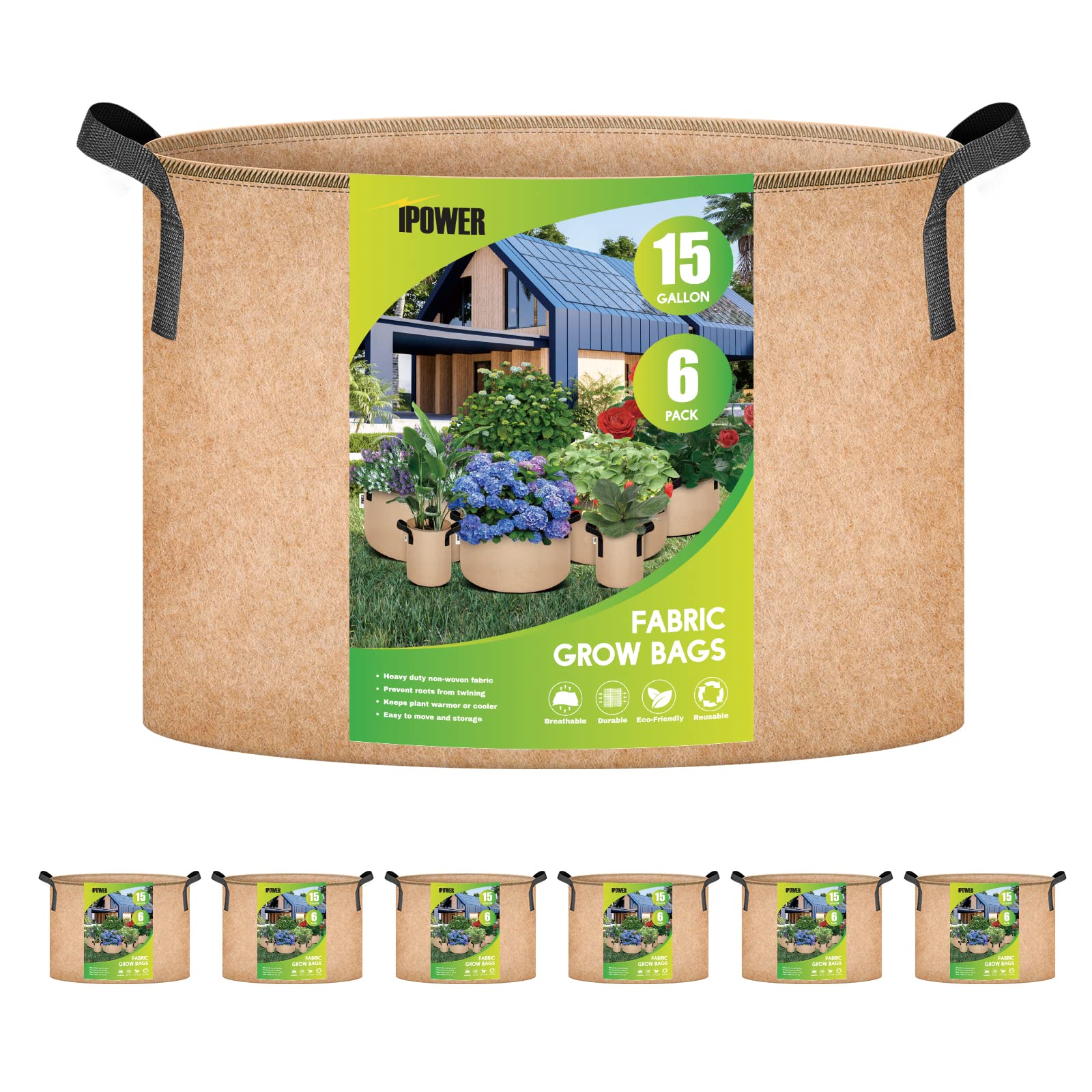 Plant Grow Bag Ipower, 15 Galones, Paquete De 6 Macetas De Tela, Color Canela - Venta Internacional.