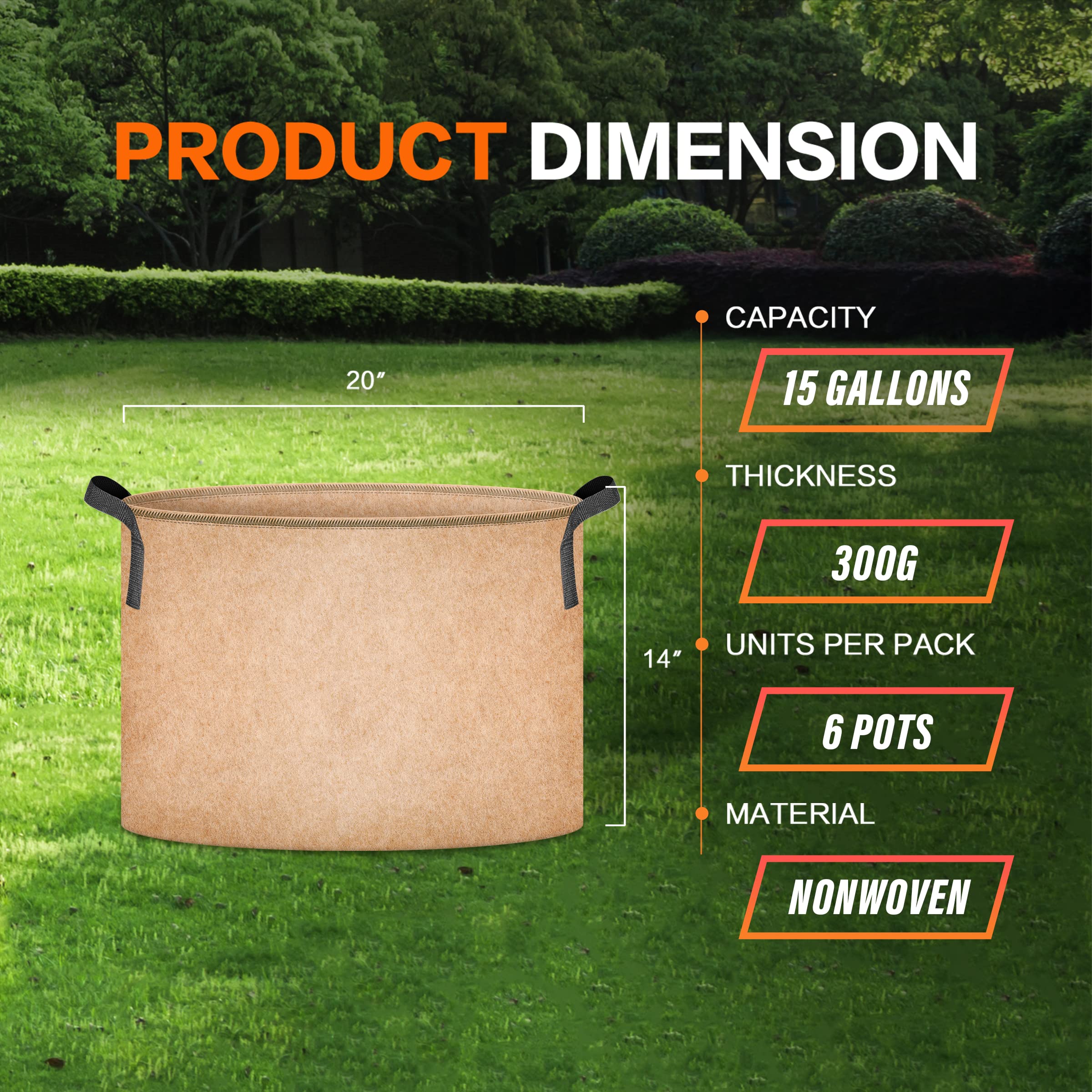 Foto 3 pulgar | Plant Grow Bag Ipower, 15 Galones, Paquete De 6 Macetas De Tela, Color Canela - Venta Internacional.