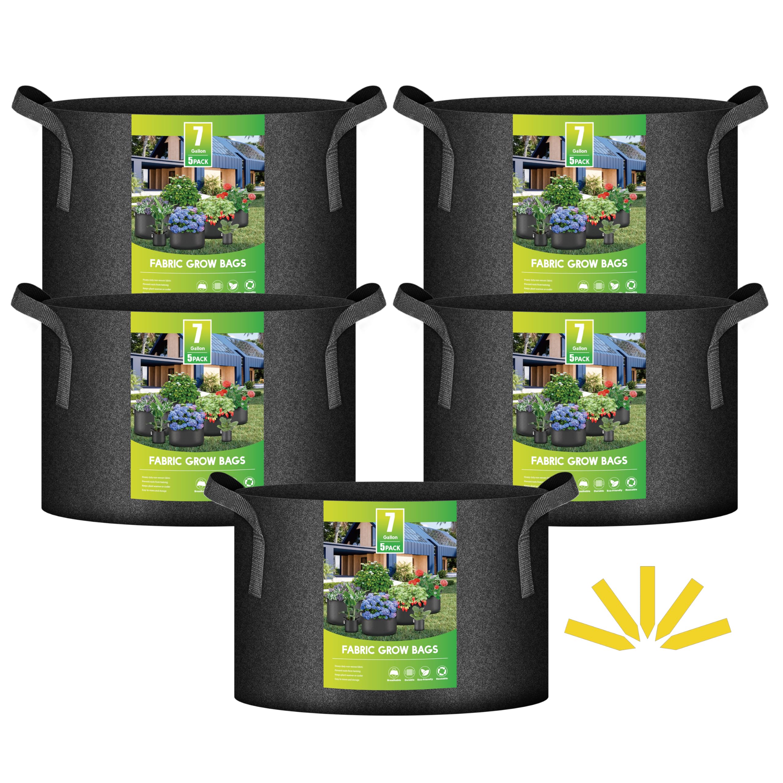 Grow Bags Ipower De Tela No Tejida De 7 Galones, Paquete De 5 Unidades, Para Jardín - Venta Internacional.