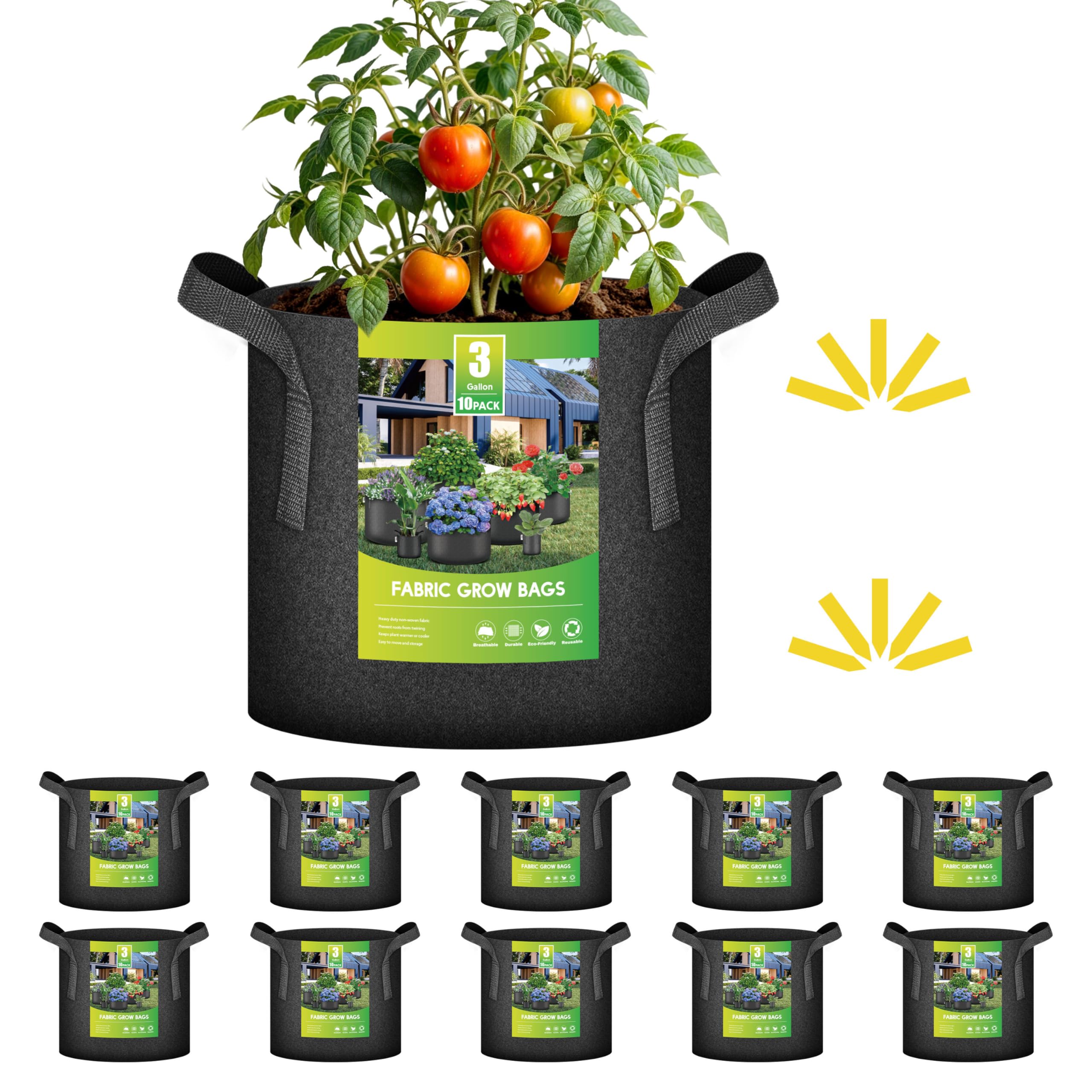 Grow Bags Ipower, Paquete De 10 Galones, Con Etiquetas De Tela No Tejida - Venta Internacional.