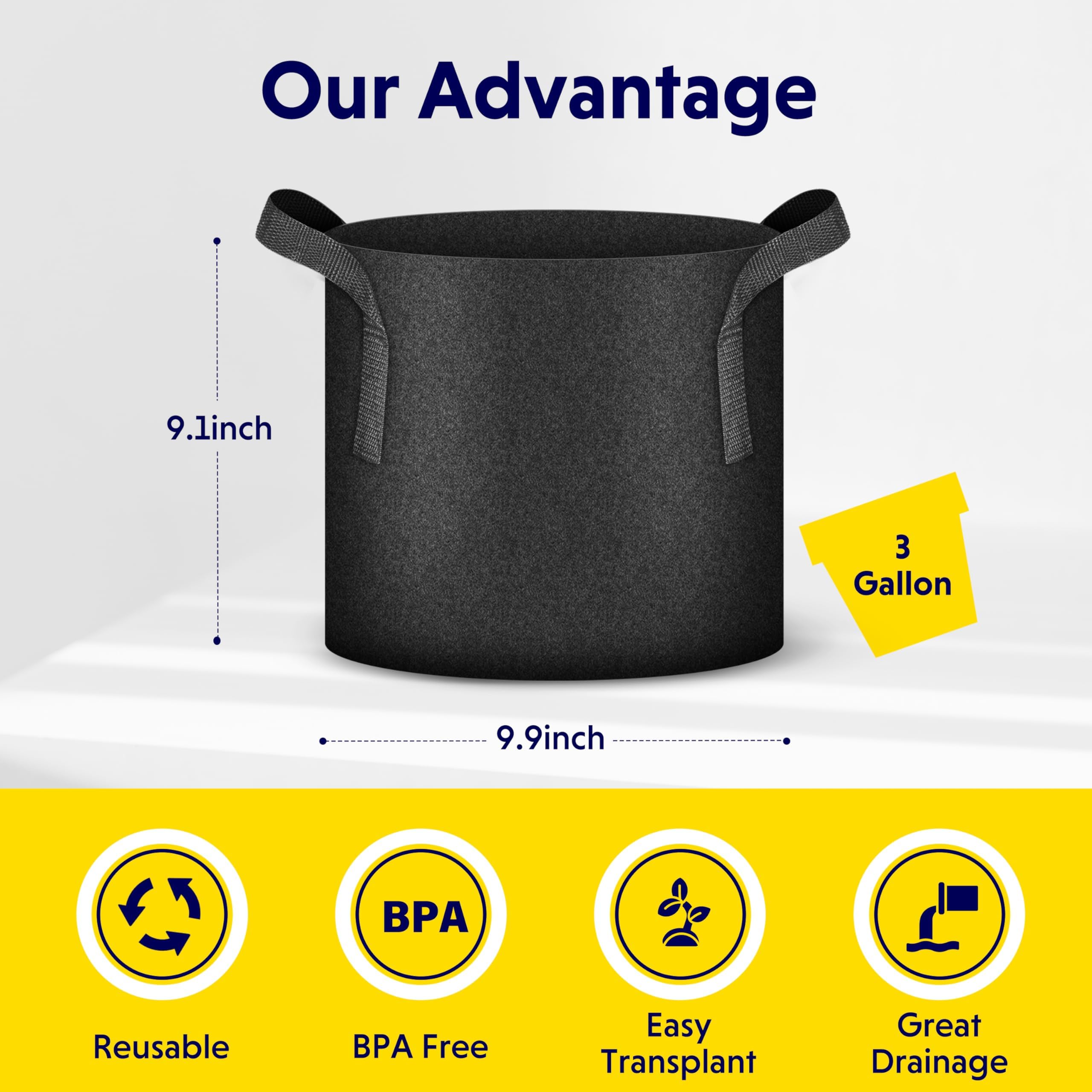 Foto 2 | Grow Bags Ipower, Paquete De 10 Galones, Con Etiquetas De Tela No Tejida - Venta Internacional.