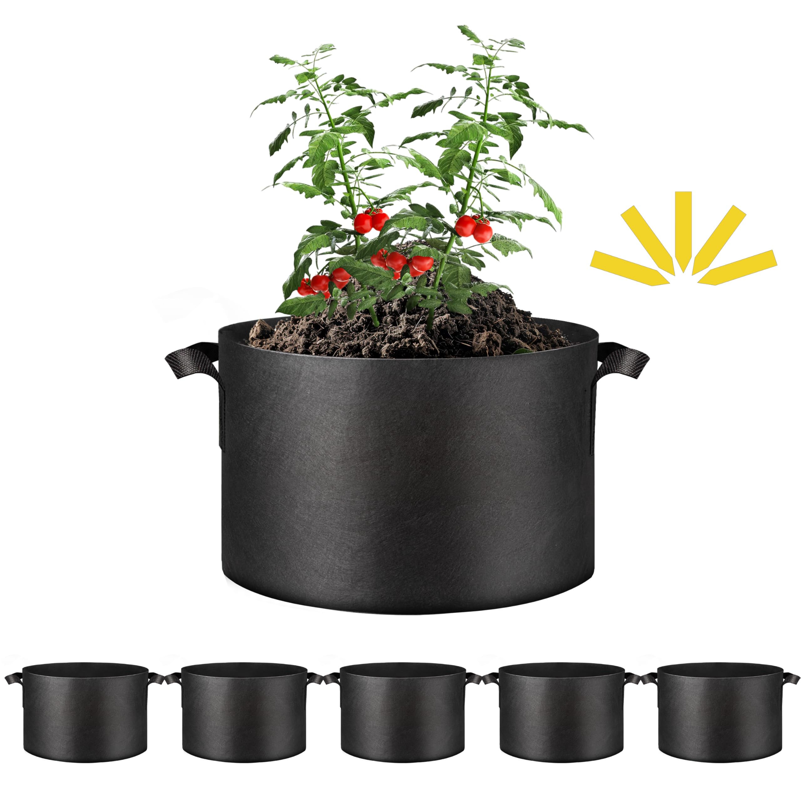 Macetas Grow Bags Simple Deluxe, 75 Litros, 5 Unidades, Con Asas - Venta Internacional.