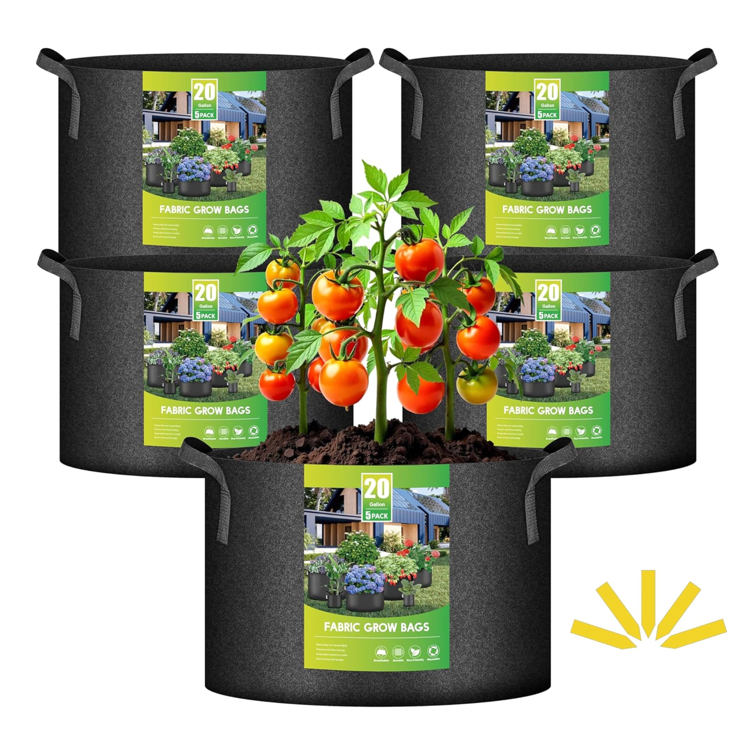 Bolsas Para Cultivo De Plantas Ipower, Tela No Tejida De 20 Galones, Paquete De 5 - Venta Internacional.