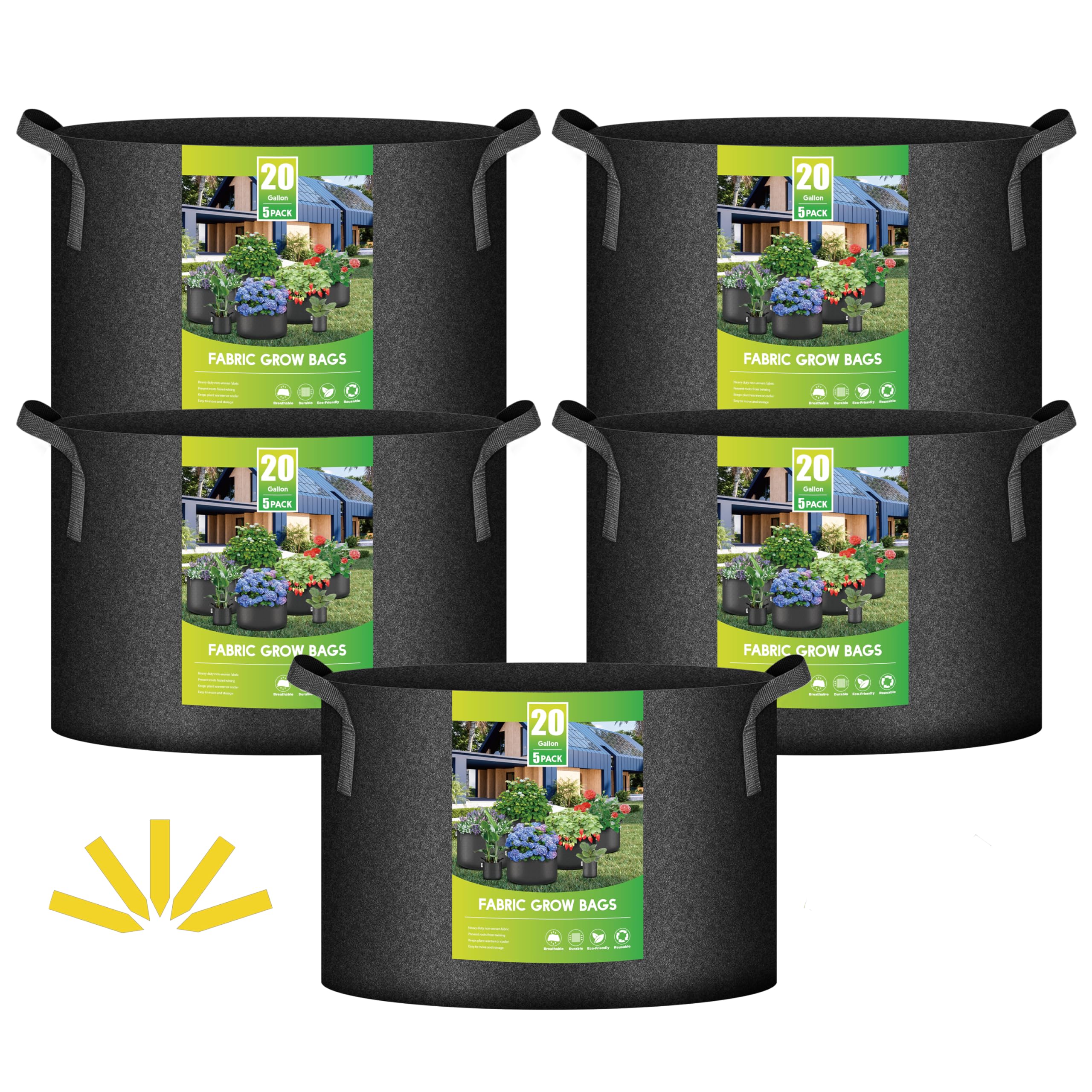 Bolsas De Cultivo Para Plantas Ipower, 20 Galones, Aireación No Tejida, Paquete De 5 - Venta Internacional.