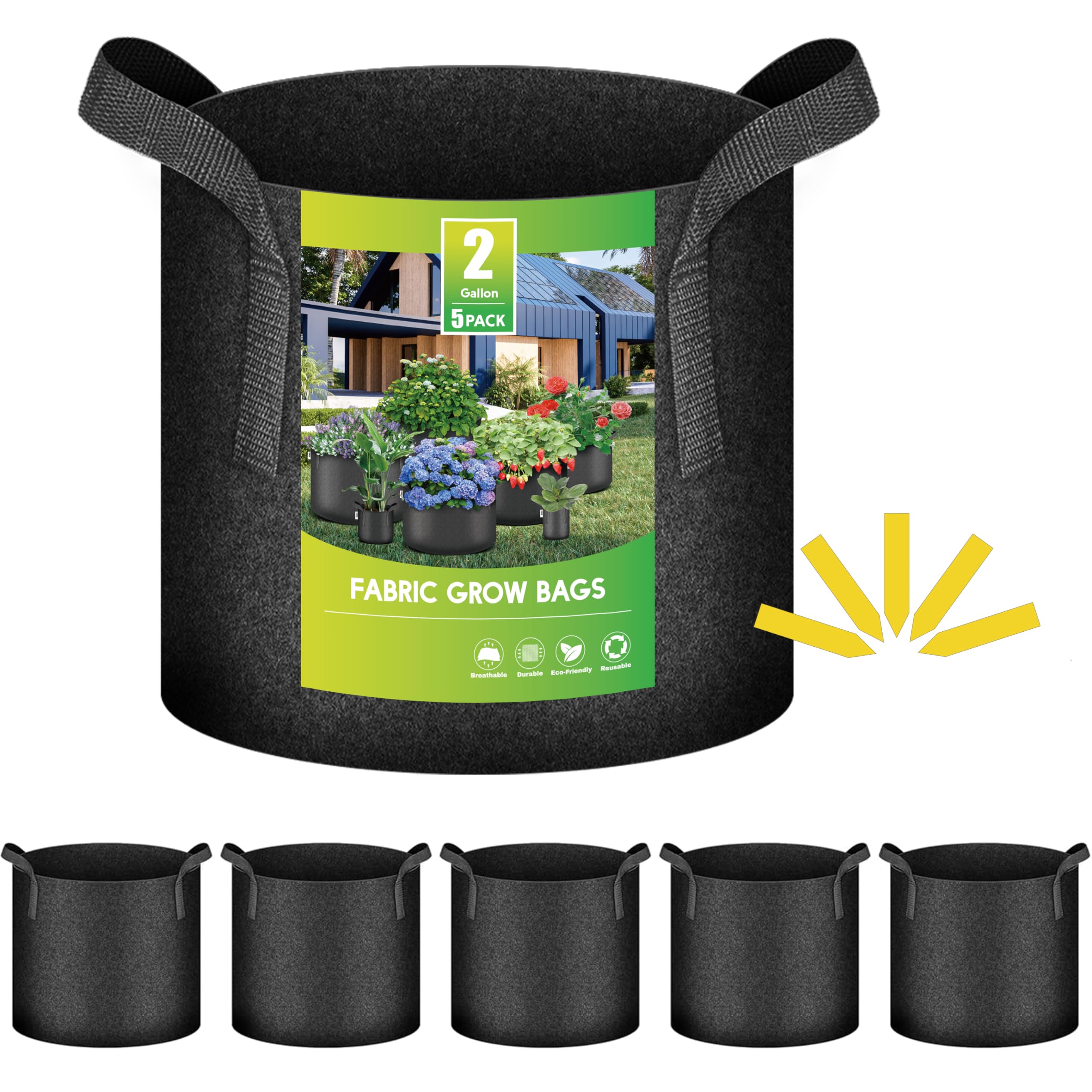 Bolsas Para Cultivo De Plantas Ipower, No Tejidas, 2 Galones, Espesadas, Paquete De 5 - Venta Internacional.