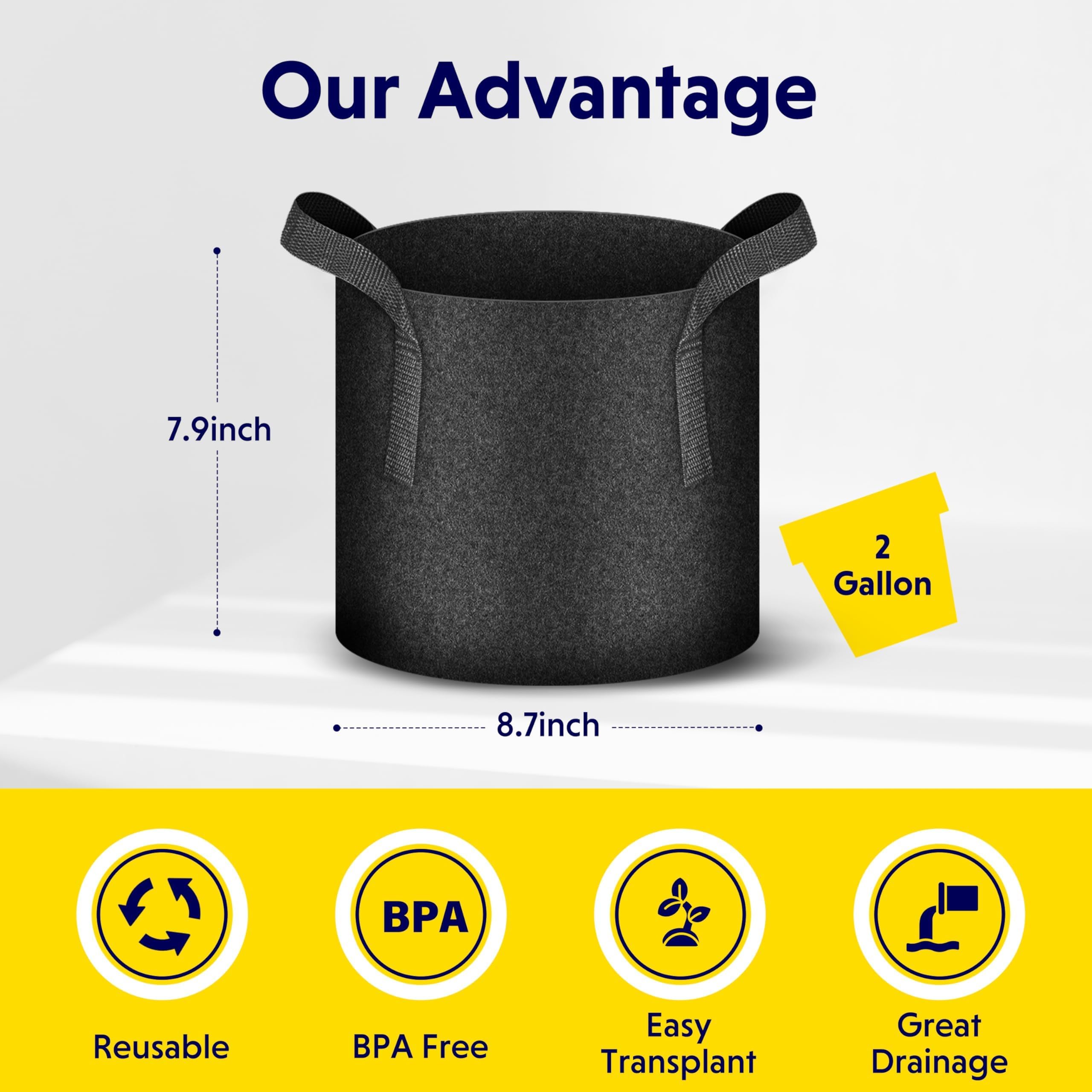 Foto 3 pulgar | Bolsas Para Cultivo De Plantas Ipower, No Tejidas, 2 Galones, Espesadas, Paquete De 5 - Venta Internacional.