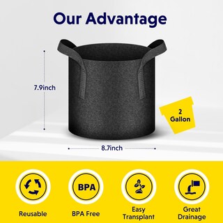 Foto 2 | Bolsas Para Cultivo De Plantas Ipower, No Tejidas, 2 Galones, Espesadas, Paquete De 5 - Venta Internacional.