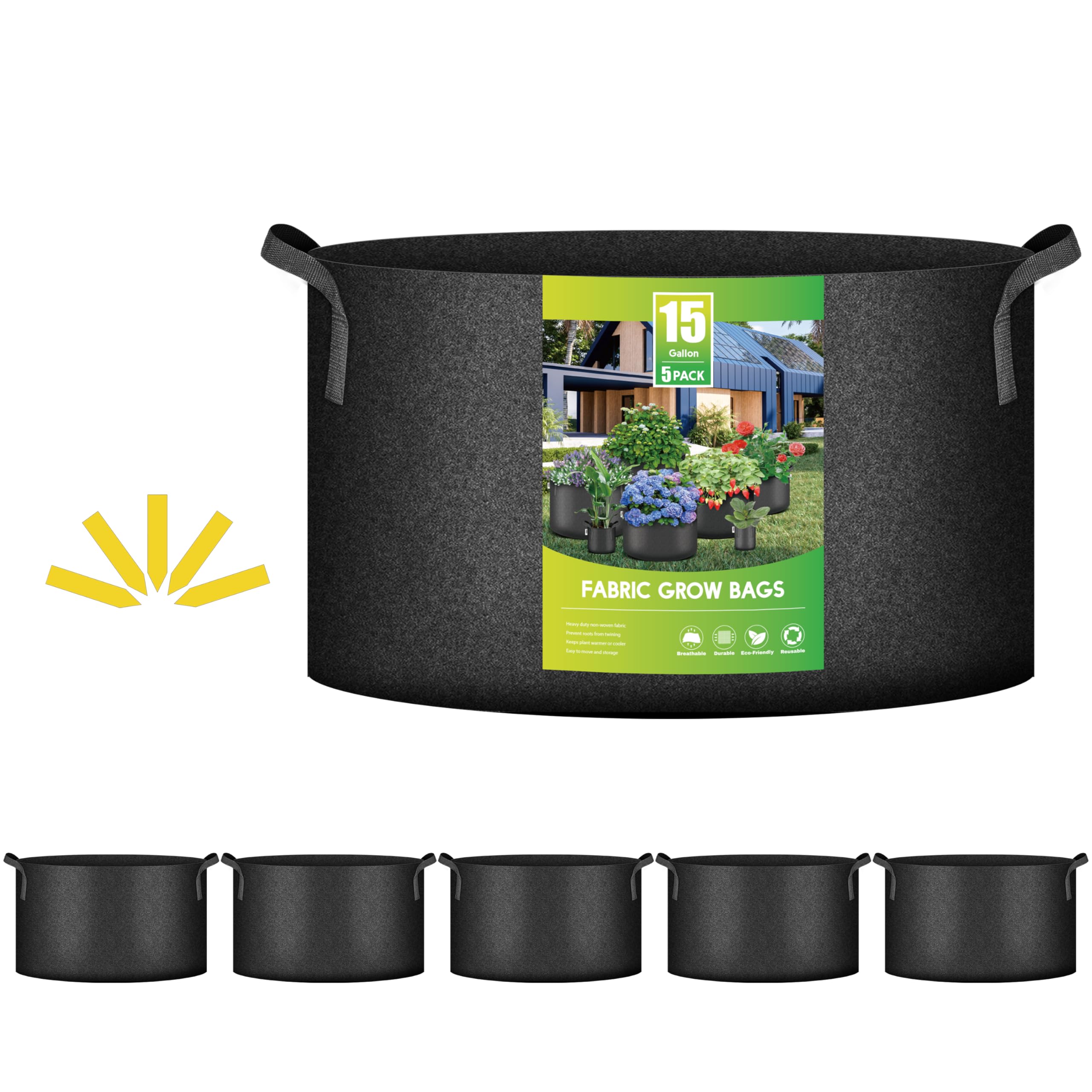 Bolsas Para Cultivo De Plantas Ipower, 15 Galones, No Tejidas, Espesadas, Paquete De 5 - Venta Internacional.